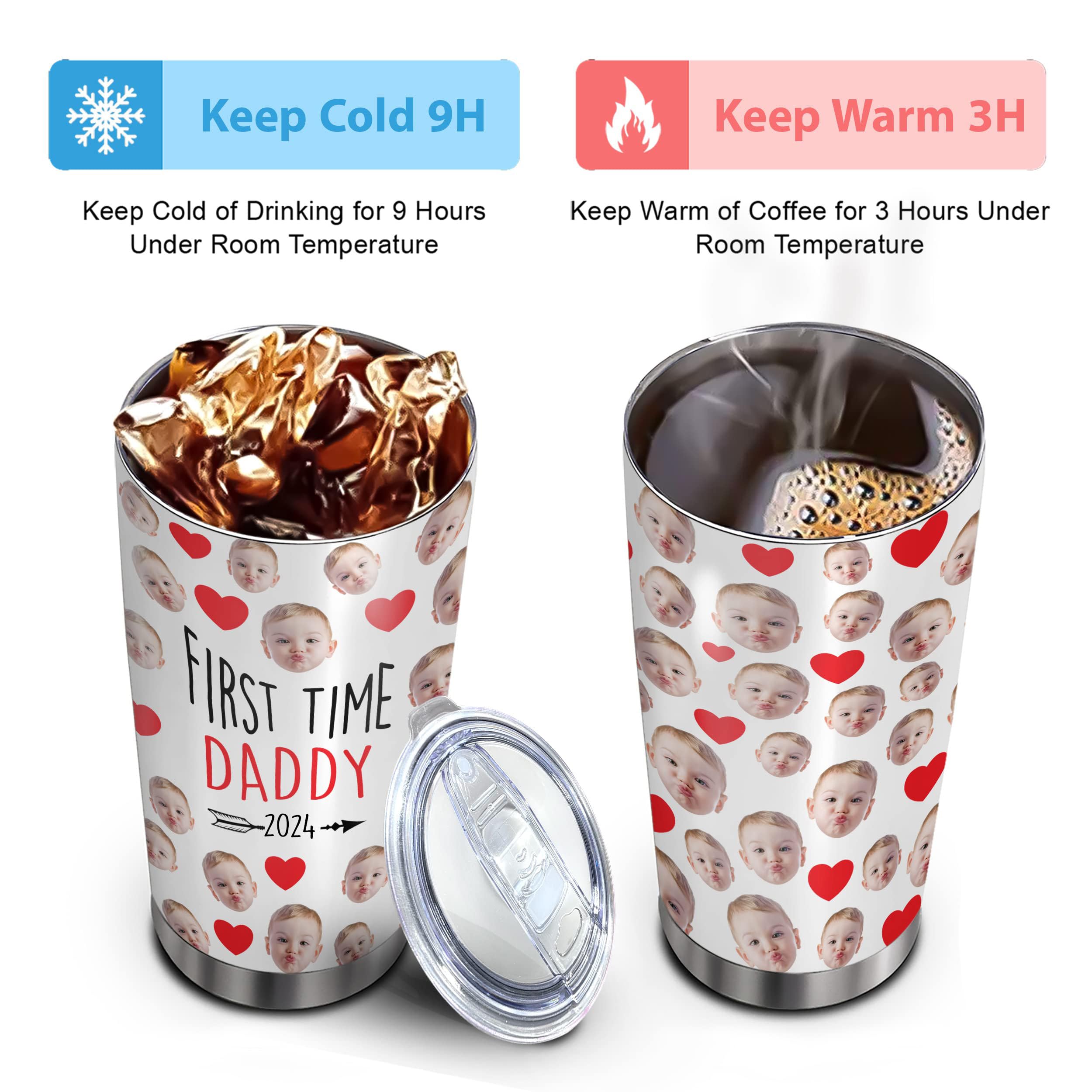 Personalized Custom Face First Fathers Dayy Giftss From Parent, Wife - First Father'S Day Tumbler For New Dads Travel Coffee Mug