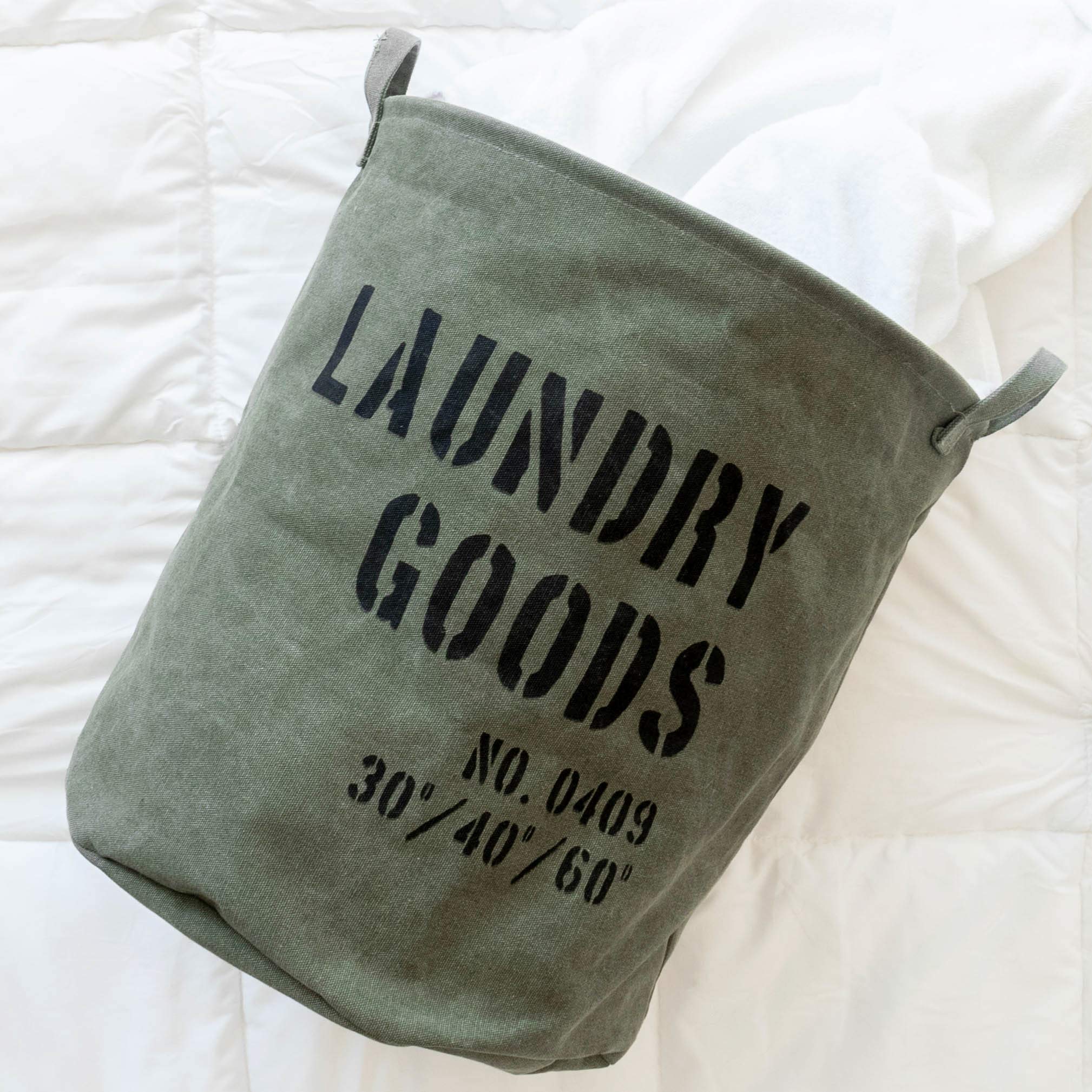 Danya B. Ly952 Decorative Collapsible Portable Fabric Laundry Basket - Foldable Canvas Clothes Hamper With Handles - Khaki Green