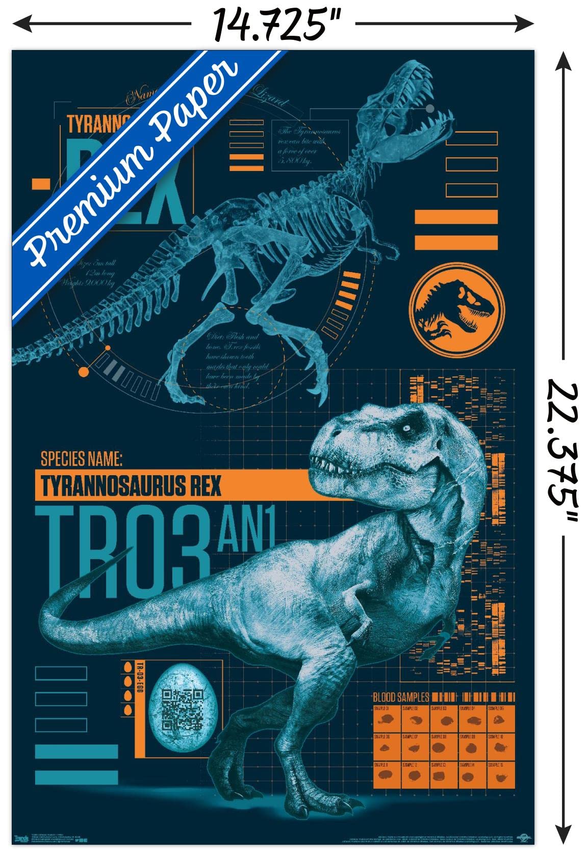Trends International Jurassic World: Fallen Kingdom - T-Rex Wall Poster, 14.725'' X 22.375'', Premium Unframed Version