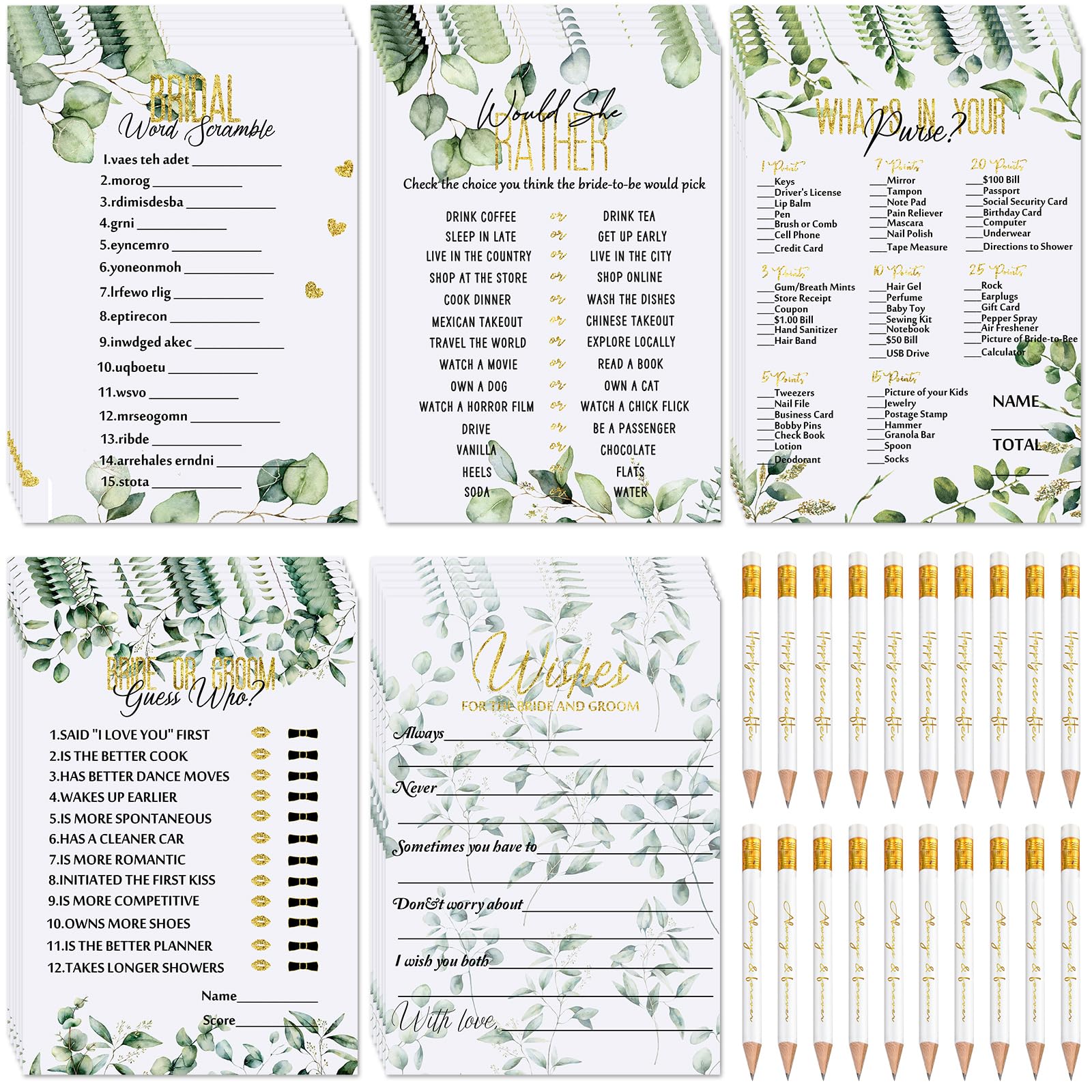 Outus 220 Pieces Bridal Shower Game Set - Fun Wedding Games Cards Supplies and Pencils Activity Accessories for Bride Groom Bach