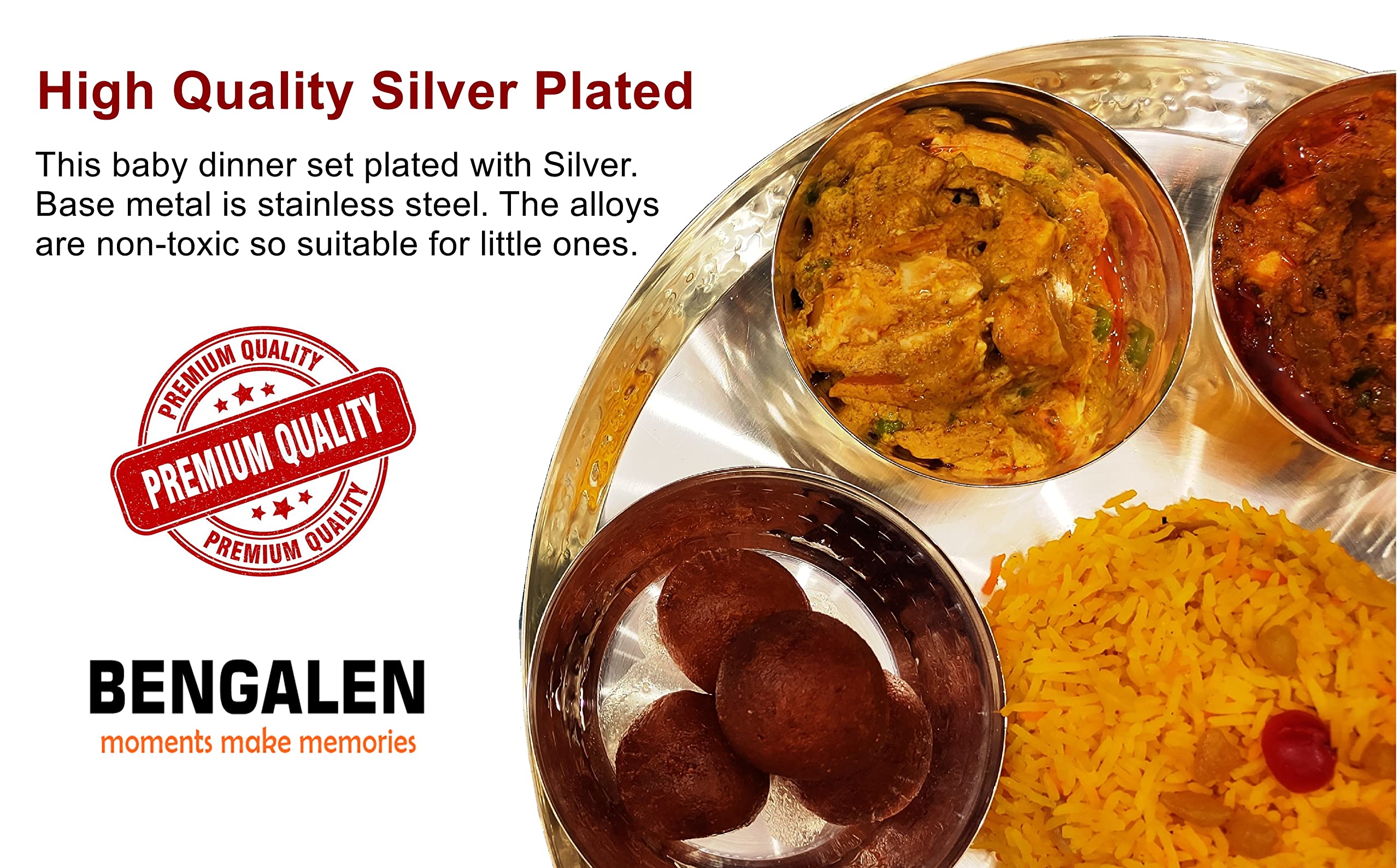 Bengalen Silver Plated Dinner Set 12 Inch For Gift Baby Rice Ceremony Annaprashan Sanskar Kids Birthday For Boys Girls Home Deco