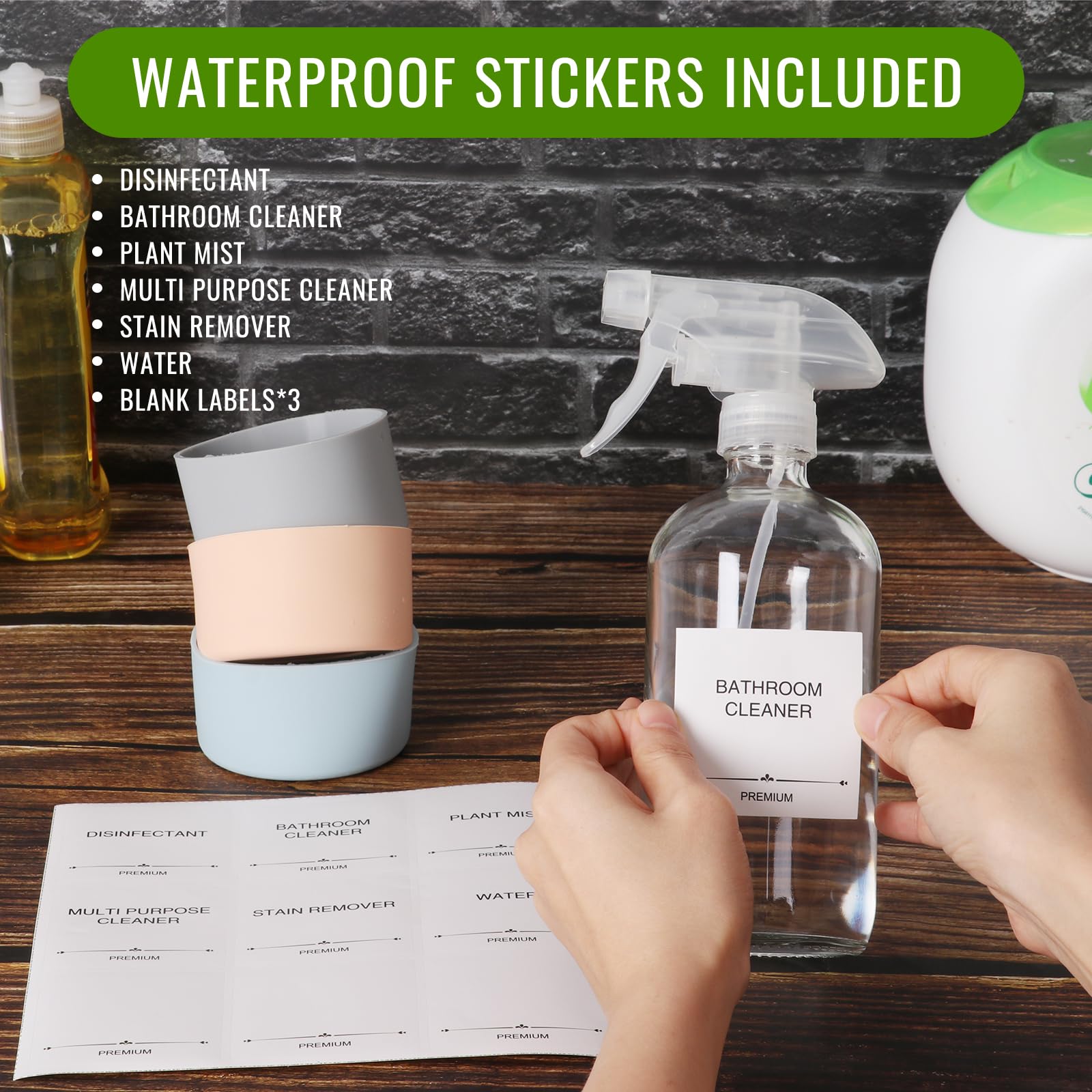 Aurotrends Glass Spray Bottles 16Oz 3Pack, Empty Glass Spray Bottles For Cleaning, Glass Spray Bottle With Silicone Sleeve For C