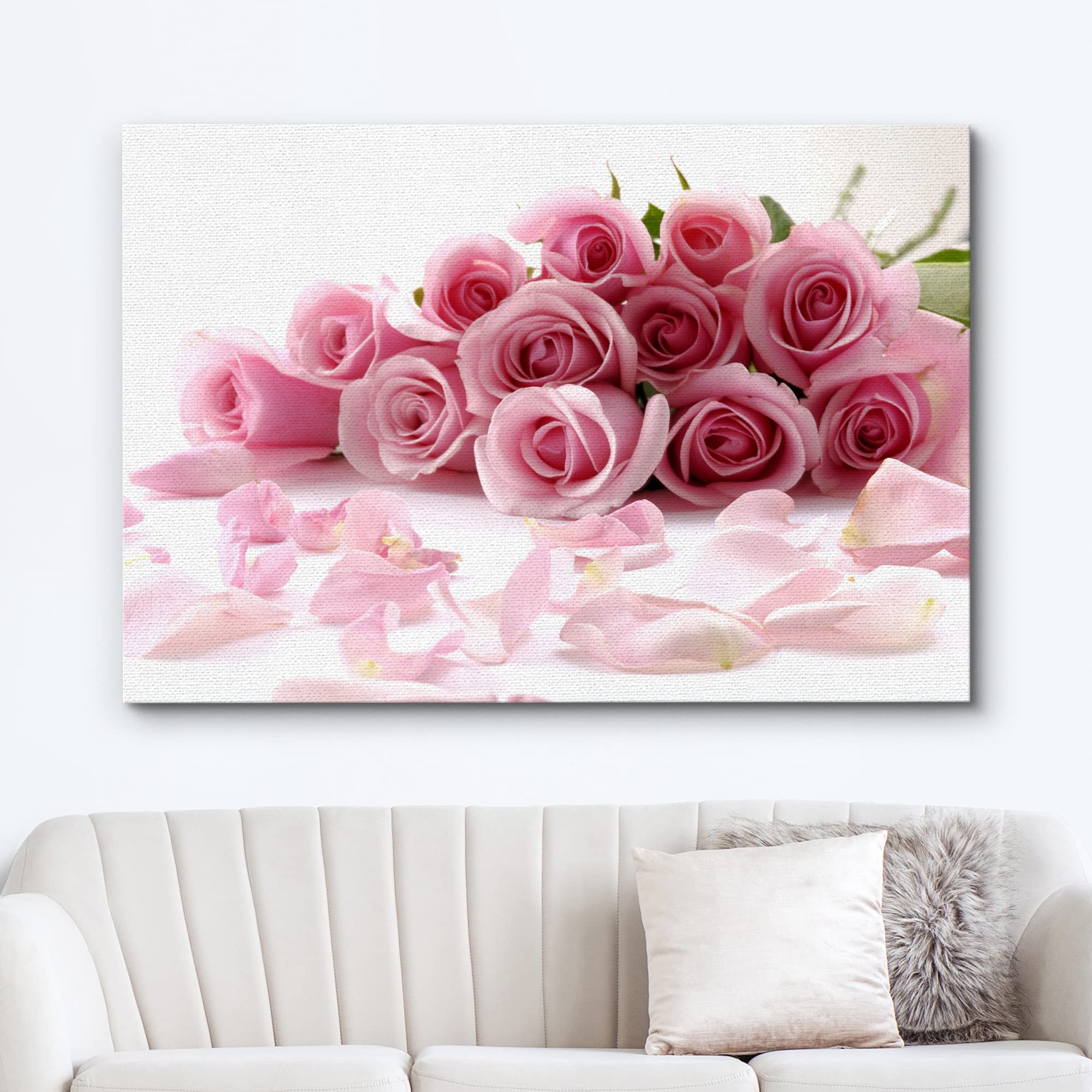 Canvas Prints Wall Art - Bouquet Of Beautiful Pink Rose Flowers With Petals | Modern Wall Decor/Home Art Stretched Gallery Wraps