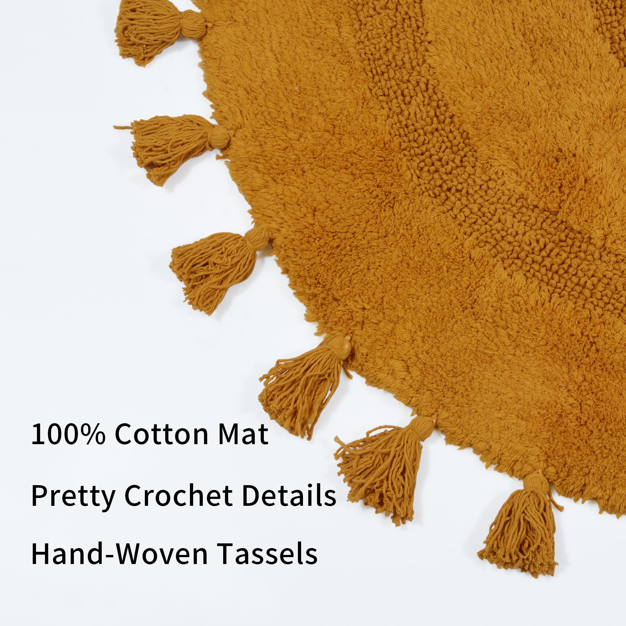 Half Circle Boho Bathroom Rugs With Tassels 100% Cotton Hand-Woven Bath Mat Non Slip Absorbent Bath Rugs With Rug Pad Washable B