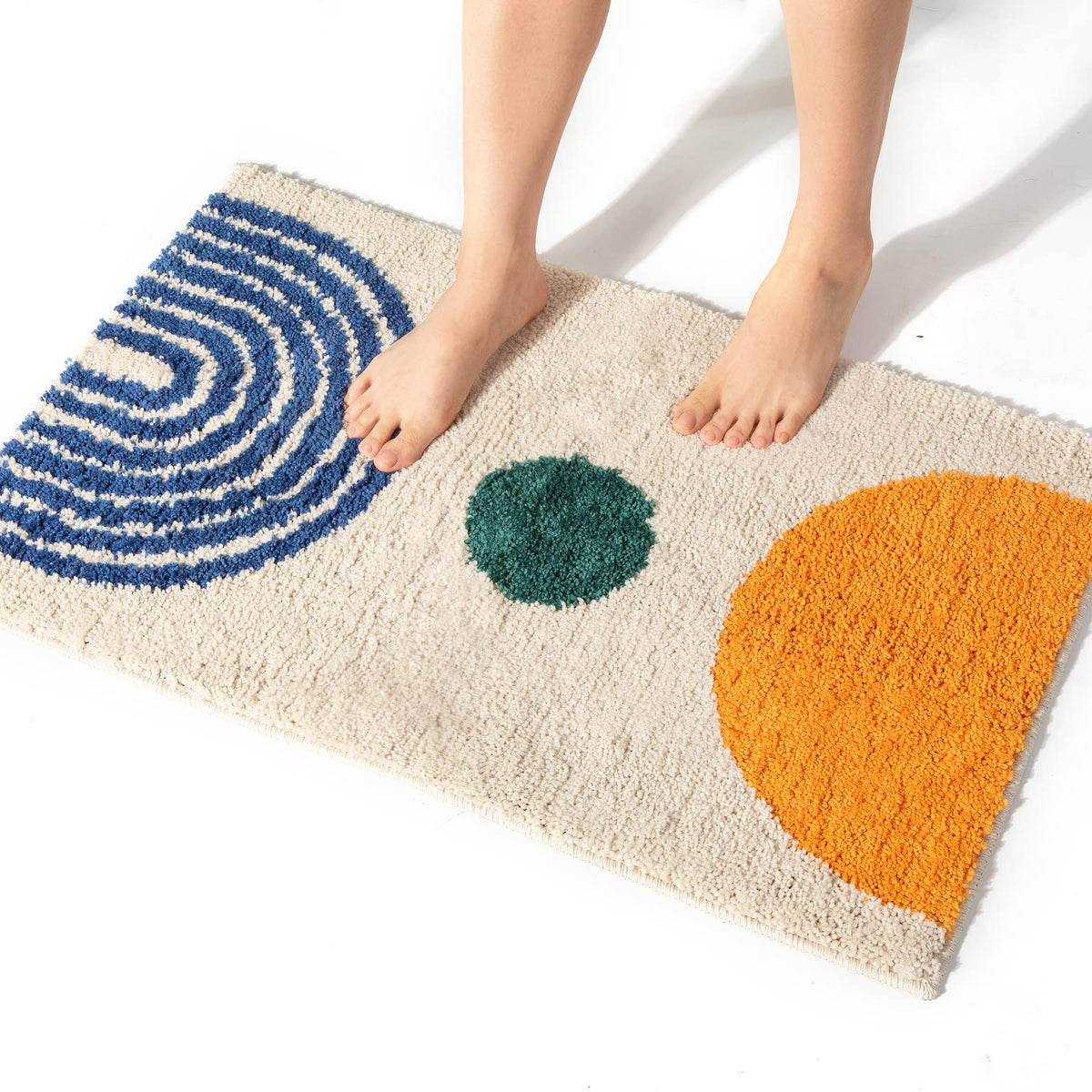 Dbjoy Boho Bathroom Rugs Non-Slip Abstract Bath Rugs Microfiber Cute Mat Black Washable For Tube/Washbasin/Toilet (Beige-Moon, 2