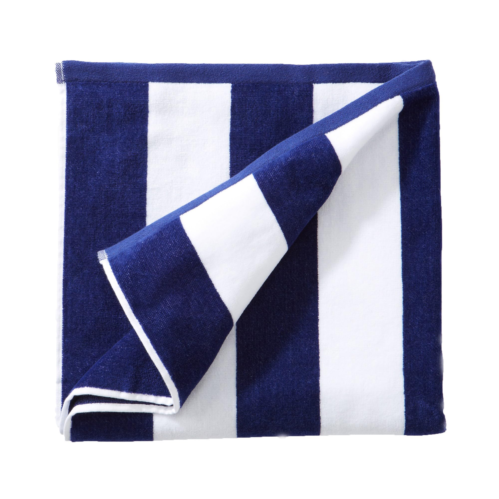 Great Bay Home 100% Cotton Velour Oversized 35 x 70 Beach Towel - Navy Cabana Stripe Pool Towels - Quick Dry, Large Swim Towels 