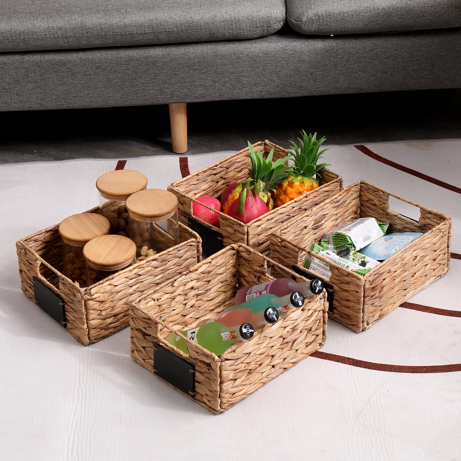 Rectangular Seagrass Baskets Hanging Storage Baskets Kitchen Storage Basket,Foldable Water Hyacinth Basket,Woven Pantry Baskets
