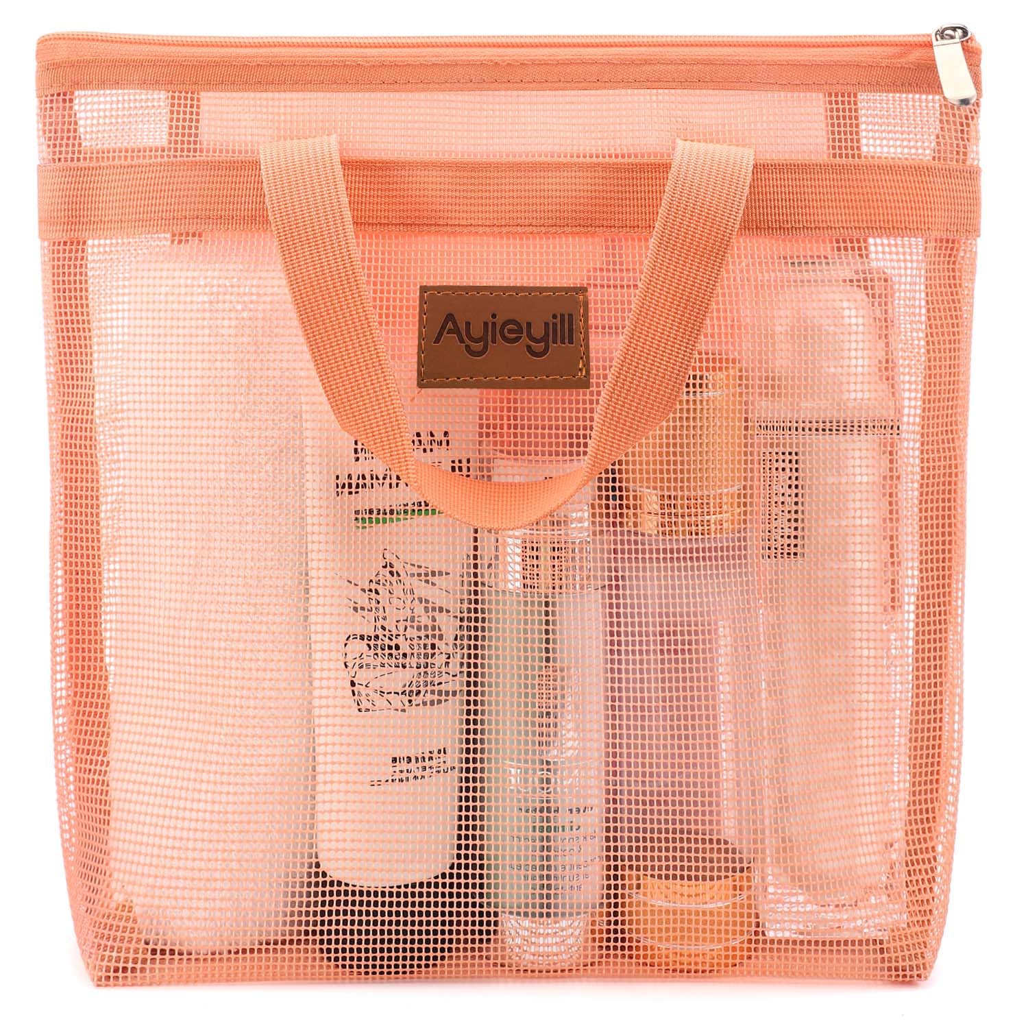 1 Pcs Portable Shower Mesh Caddy Bag Quick Dry Hanging Toiletry and Bath Organizer for Travel and Swimming with Zipper (Coral powder)