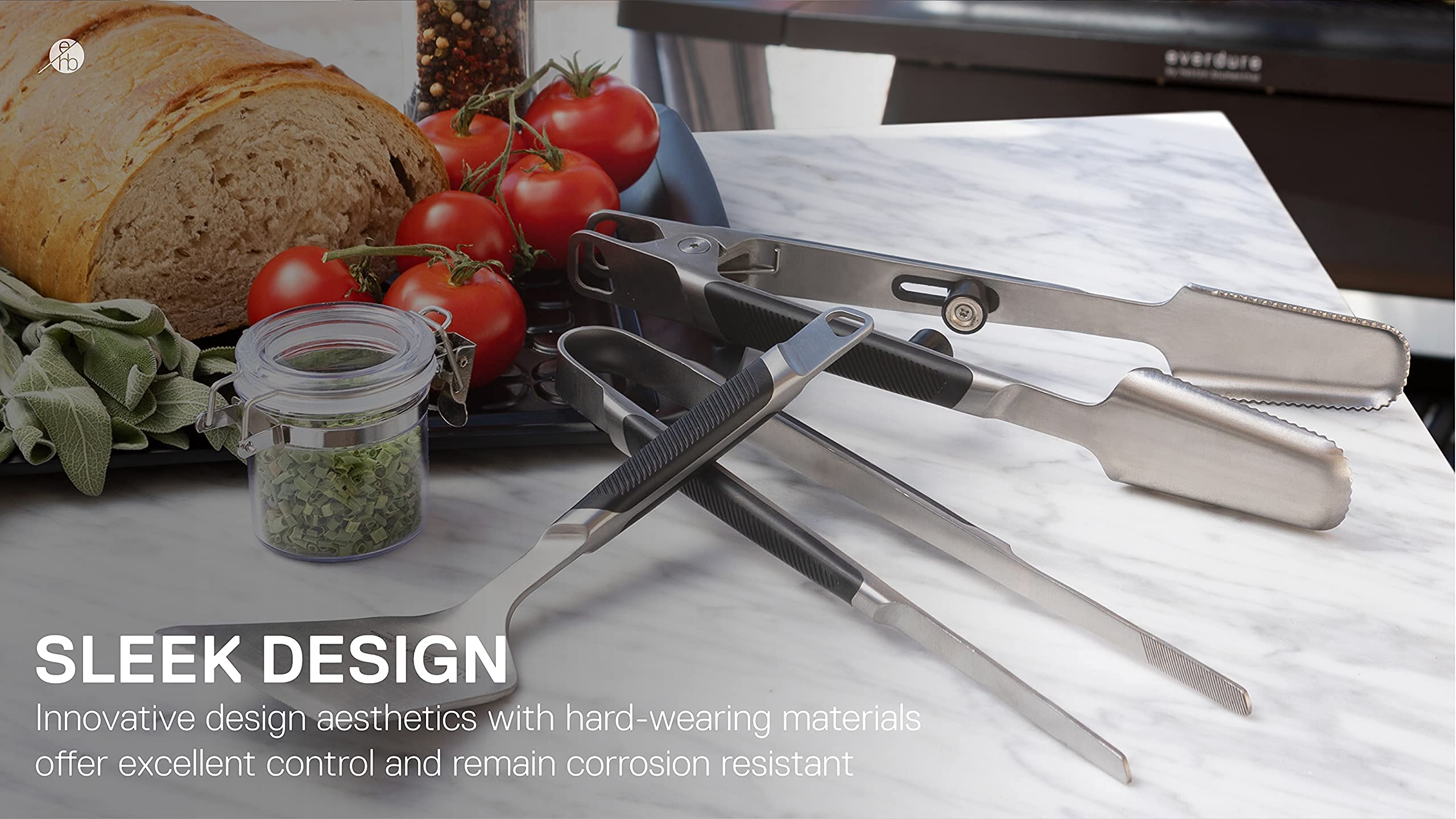 Everdure By Heston Blumenthal Premium Medium Grilling Tweezers: Brushed Stainless Steel, Soft Grip Handle And Lightweight, Perfe