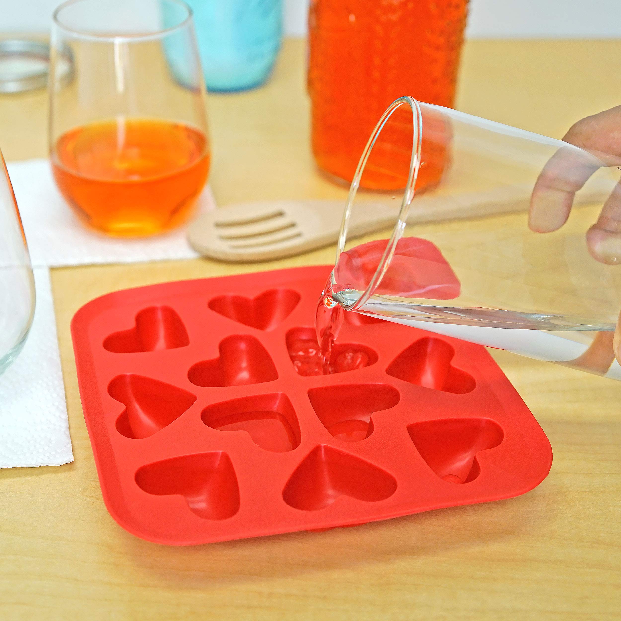 Fairly Odd Novelties Silicone Heart Ice Cube Tray - Red Heart Shaped Ice Cube Mold, 12 Cubes - Premium Ice Cube Tray For Freezer
