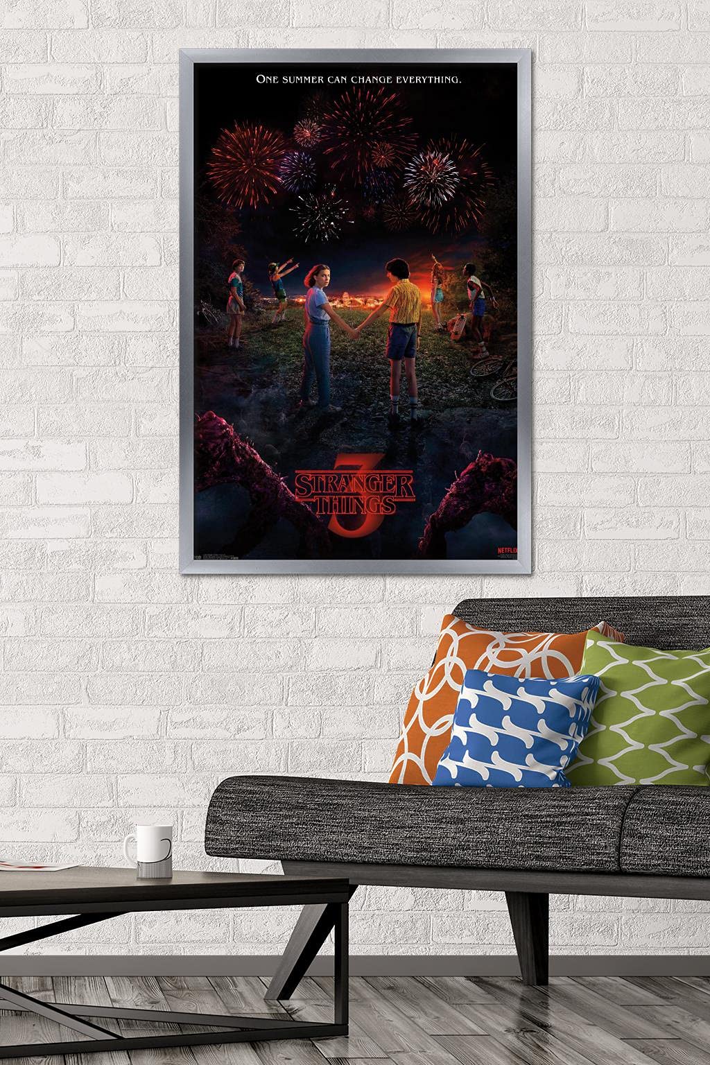 Trends International Netflix Stranger Things: Season 3 - Key Art Wall Poster, 22.375'' X 34'', Silver Framed Version