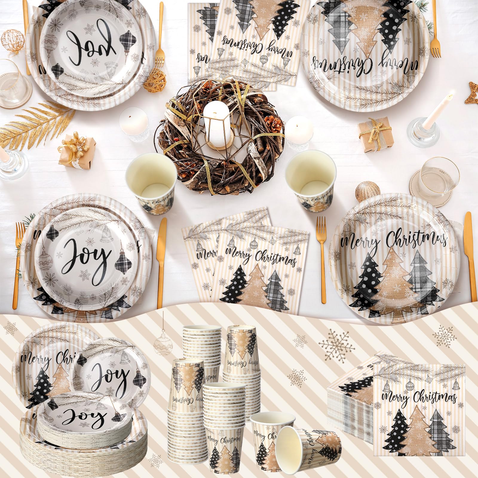 Hsei 250 Pcs Christmas Tree Plates and Napkins Party Decorations Disposable Tableware Sets Baby Shower Birthday Party Supplies S
