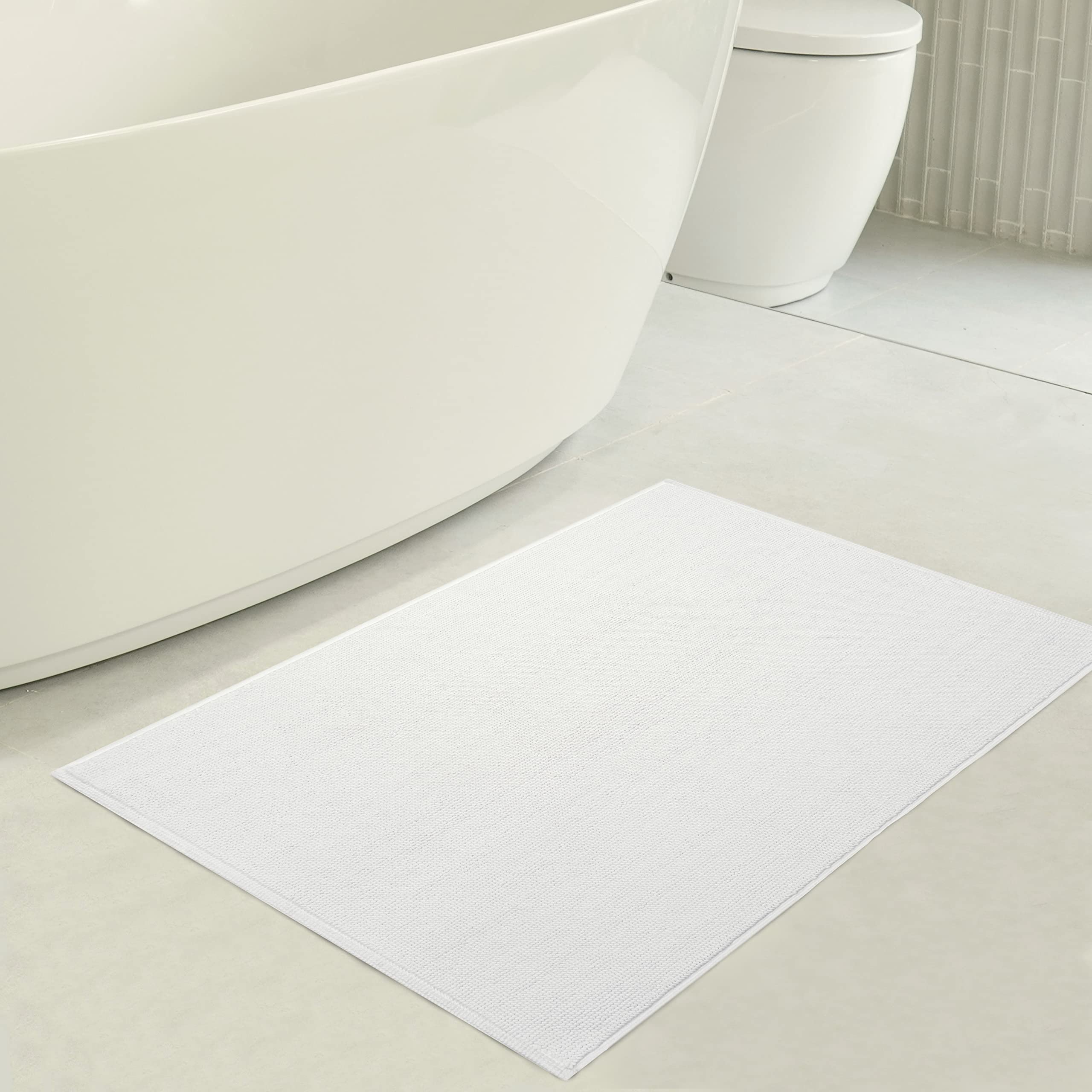American Soft Linen Bath Rug  17 in 24 in 100% Cotton Bath Mats Rugs for Bathroom  Non Slip Washable Shaggy Form Area Rugs  White Bath Rug