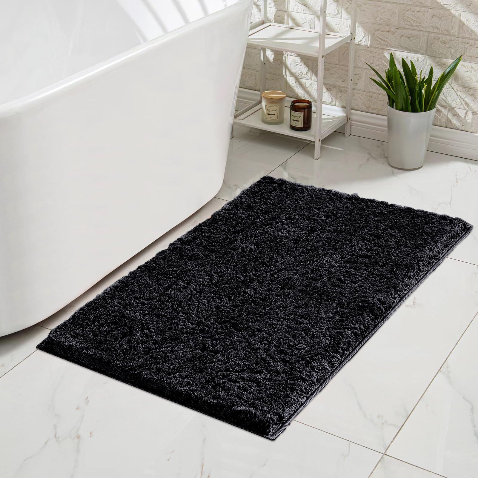 Cozecube Black Bathroom Rug 32'' X 20'', Bath Mats For Bathroom Non Slip, Ultra Soft Bath Rugs For Bathroom Washable, Plush Micr
