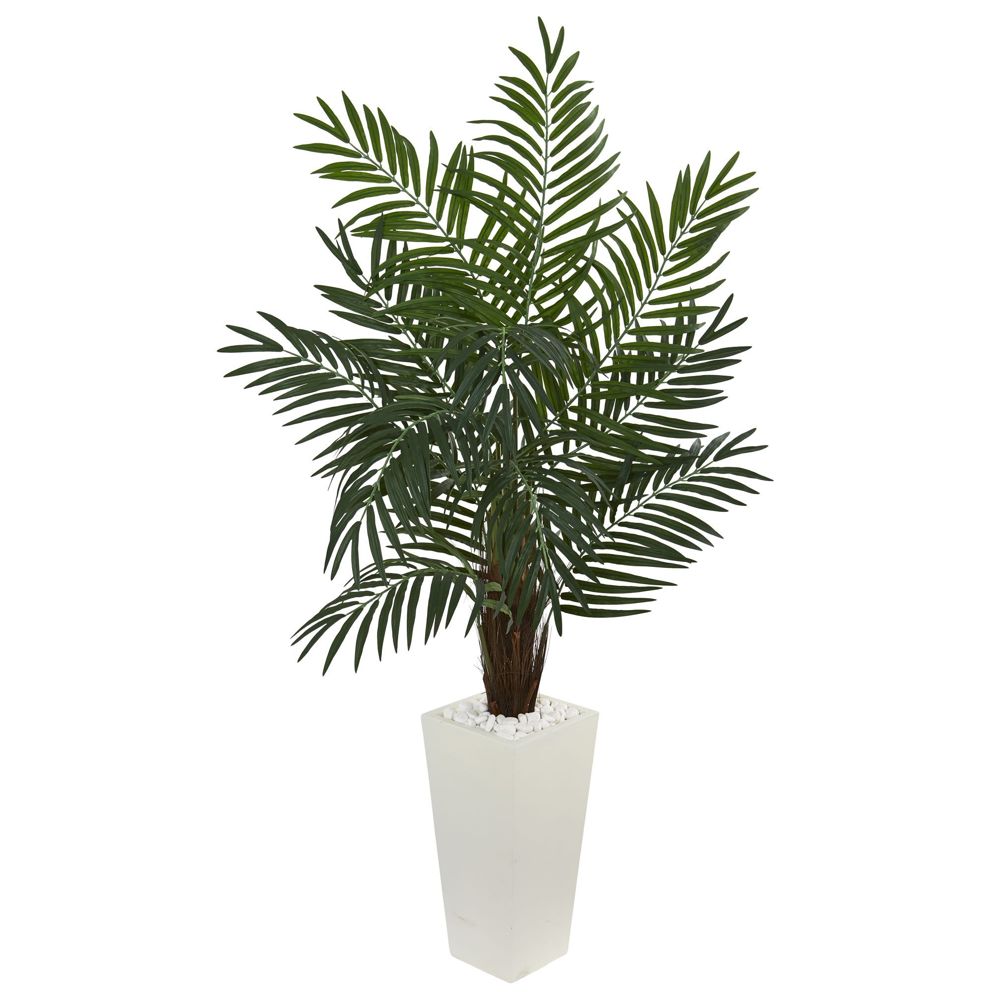 Nearly Natural 5.5ft. Areca Artificial Palm Tree in White Tower Planter