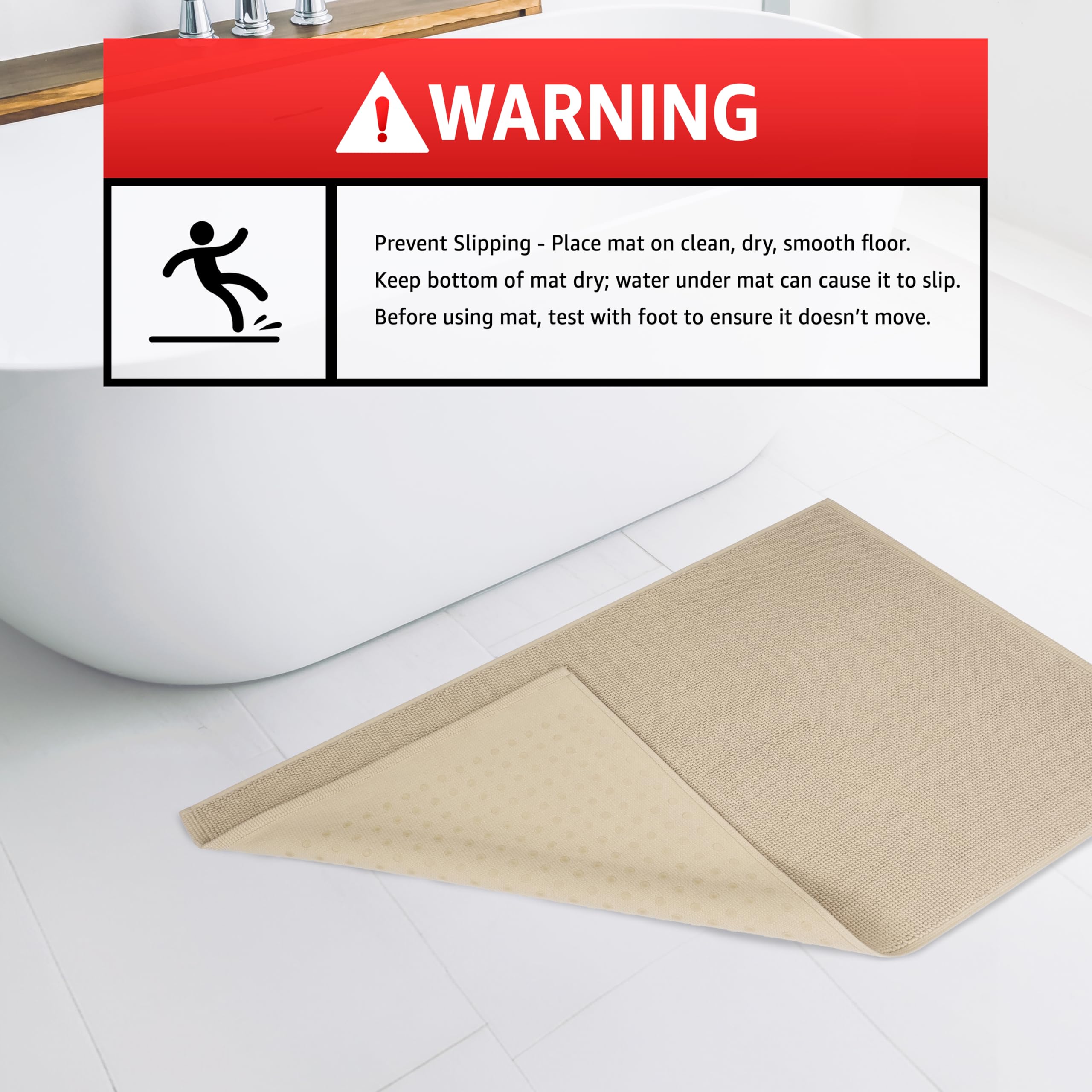 American Soft Linen Bath Rug, 20 In 34 In 100% Cotton Bath Mats Rugs For Bathroom, Non Slip Washable Shaggy Form Area Rugs, Beig