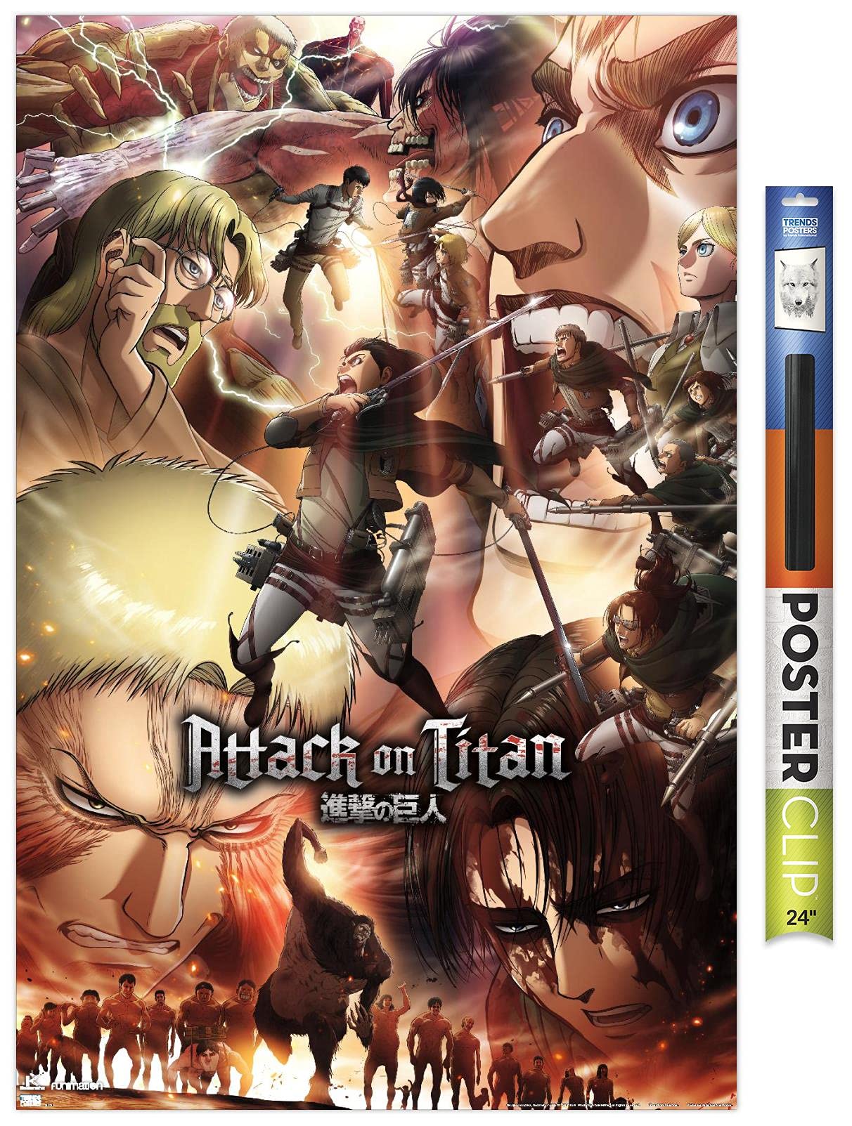 Trends International Attack On Titan: Season 3 - Key Art Wall Poster, 22.37'' X 34.00'', Poster & Clip Bundle
