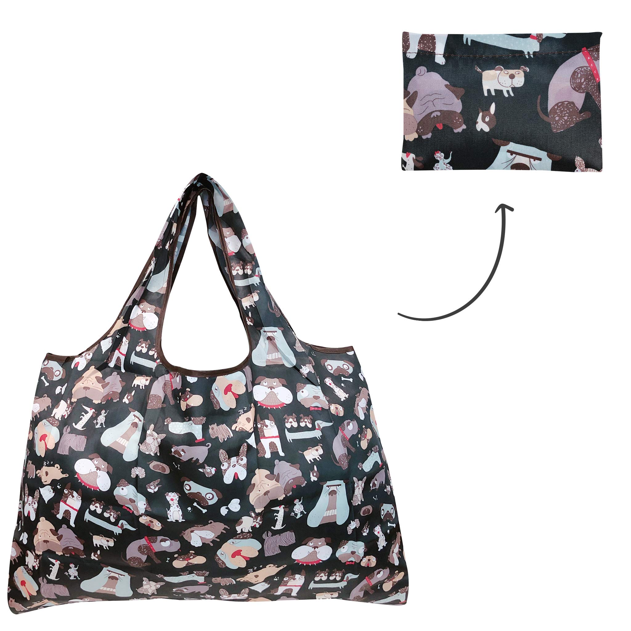 Allydrew Large Foldable Tote Nylon Reusable Grocery Bags, 6 Pack, Animals Oh My!