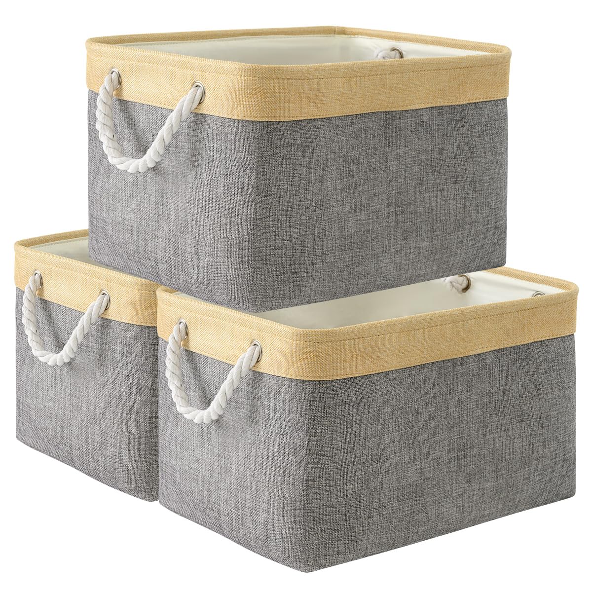 Thewarmhome Storage Basket For Organizing - Fabric Large Cubes 3 Pack 16X12X12 Inch Baskets, Cube Storage Bin For Shelves Organi