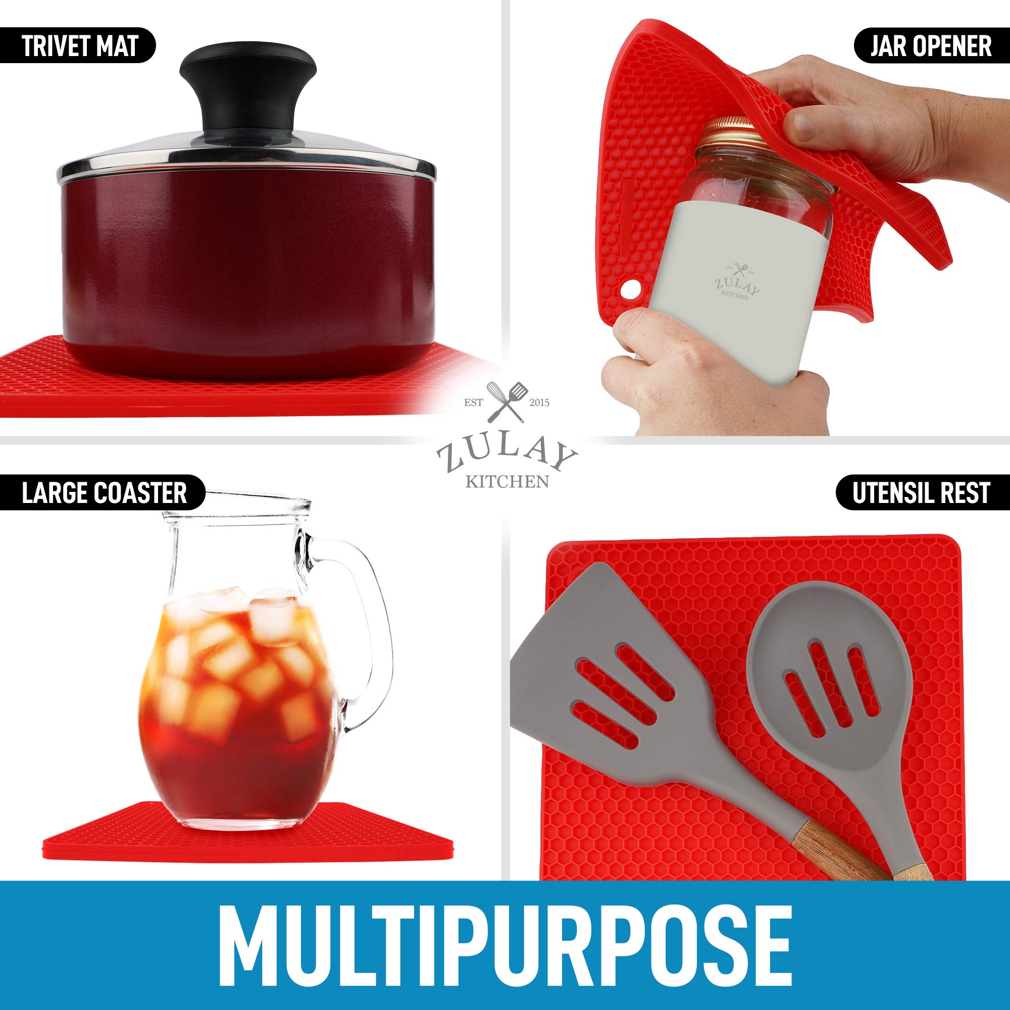 Zulay 4 Pack Silicone Trivet Mat Set - 7   X7    Silicone Pot Holders For Kitchen & Table - Non Slip Silicone Hot Pad & Coasters