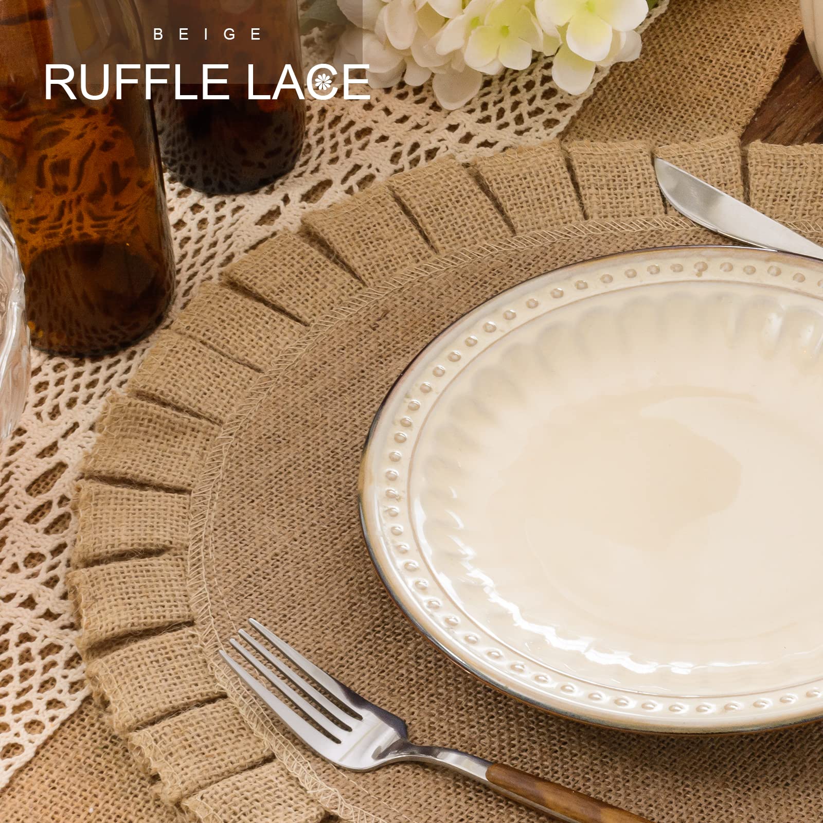 Funwheat Burlap Round Braided Placemats Set Of 6 For Dining Tables 15 Inch Heat Resistant Jute Table Mats Farmhouse Woven Fabric
