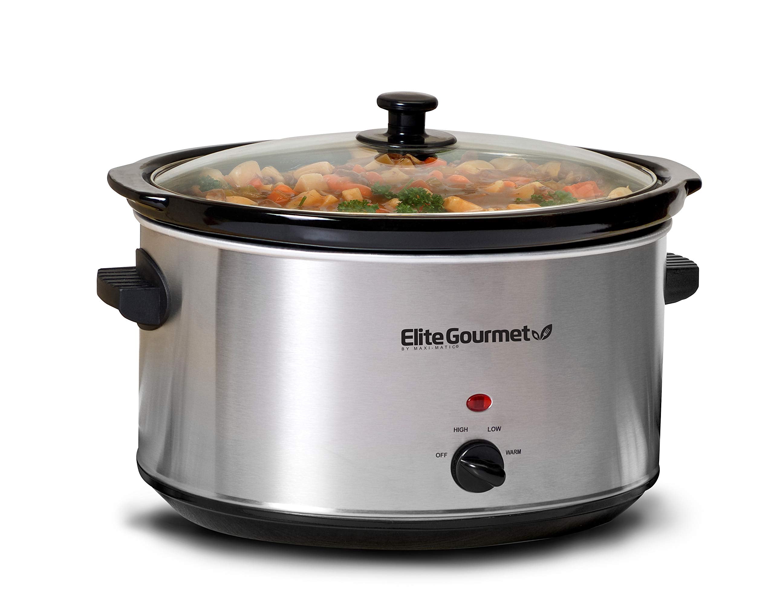 Elite Gourmet Stainless Steel Slow Cooker, 8.5 Quart, Dishwasher-Safe, Model MST-900V, Removable Stoneware Pot, Cool-Touch Handles