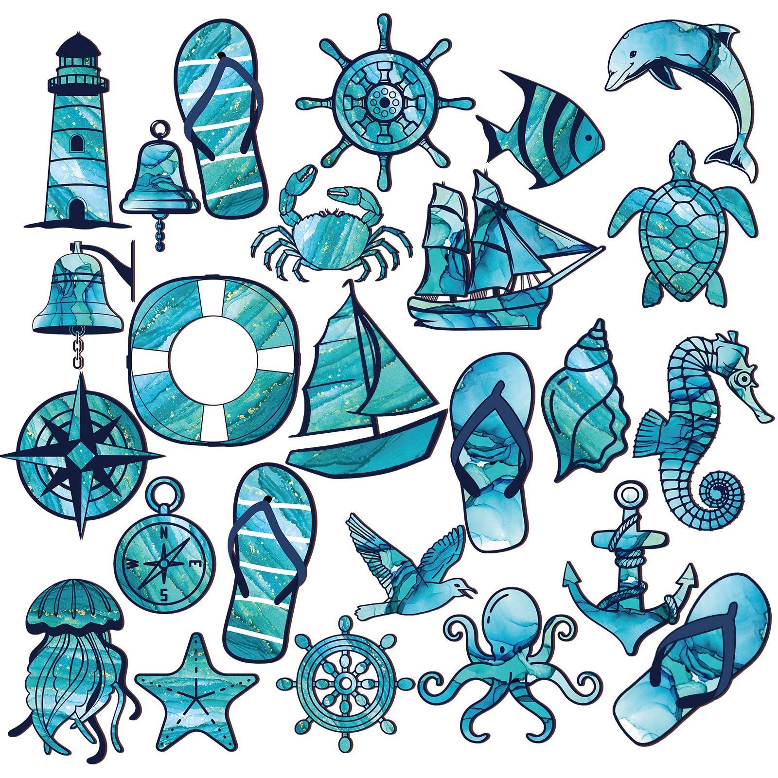 Fabbay 25 Pcs Ocean Cruise Door Magnets Decorations Blue Summer Tropical Hawaii Car Magnetic Stickers Decorations Turtle Flip Fl