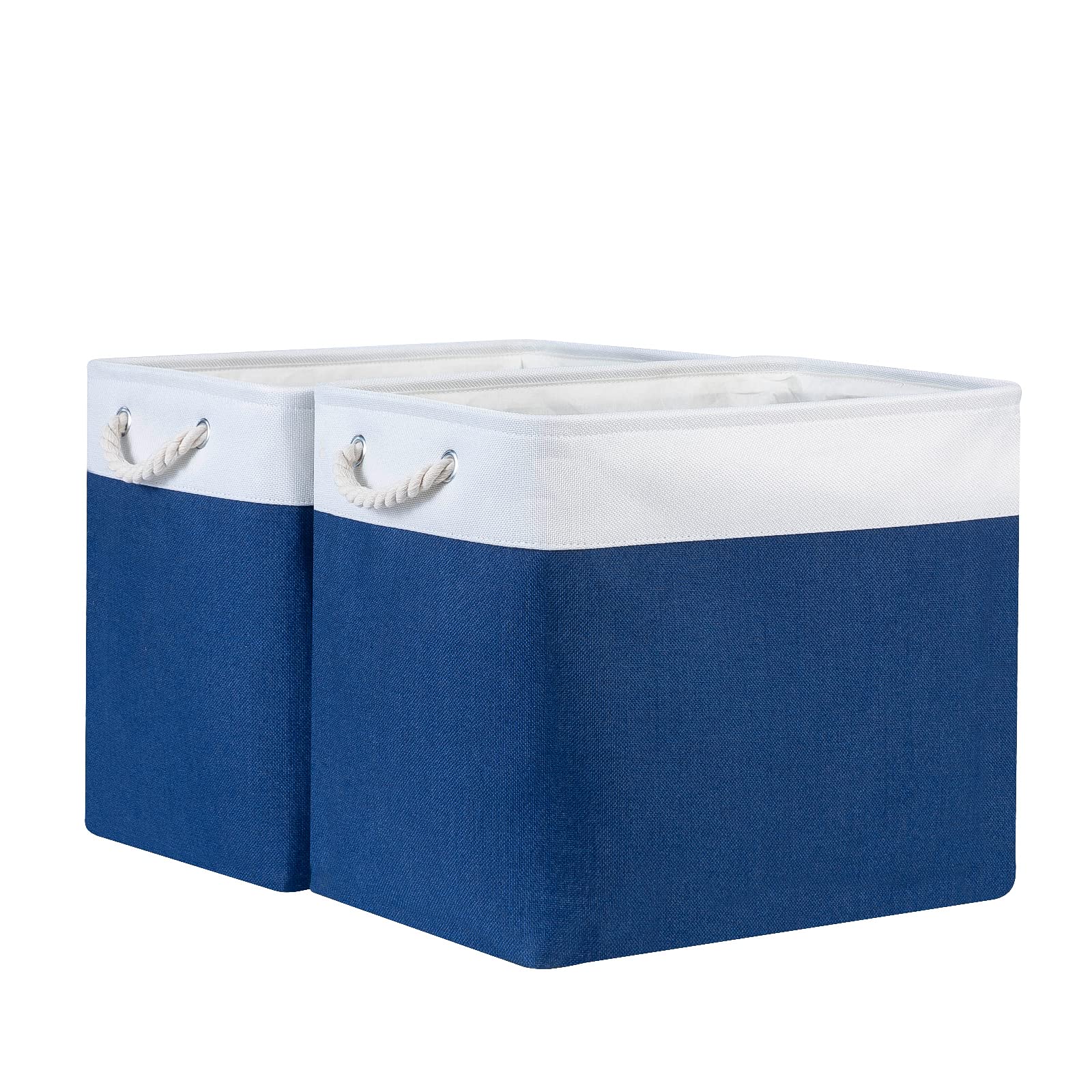 Bidtakay Large Baskets With Cotton Handles Set Of 2 Navy Blue Canvas Organization Bins 17X12X15 In Rectangular Baskets For Blank