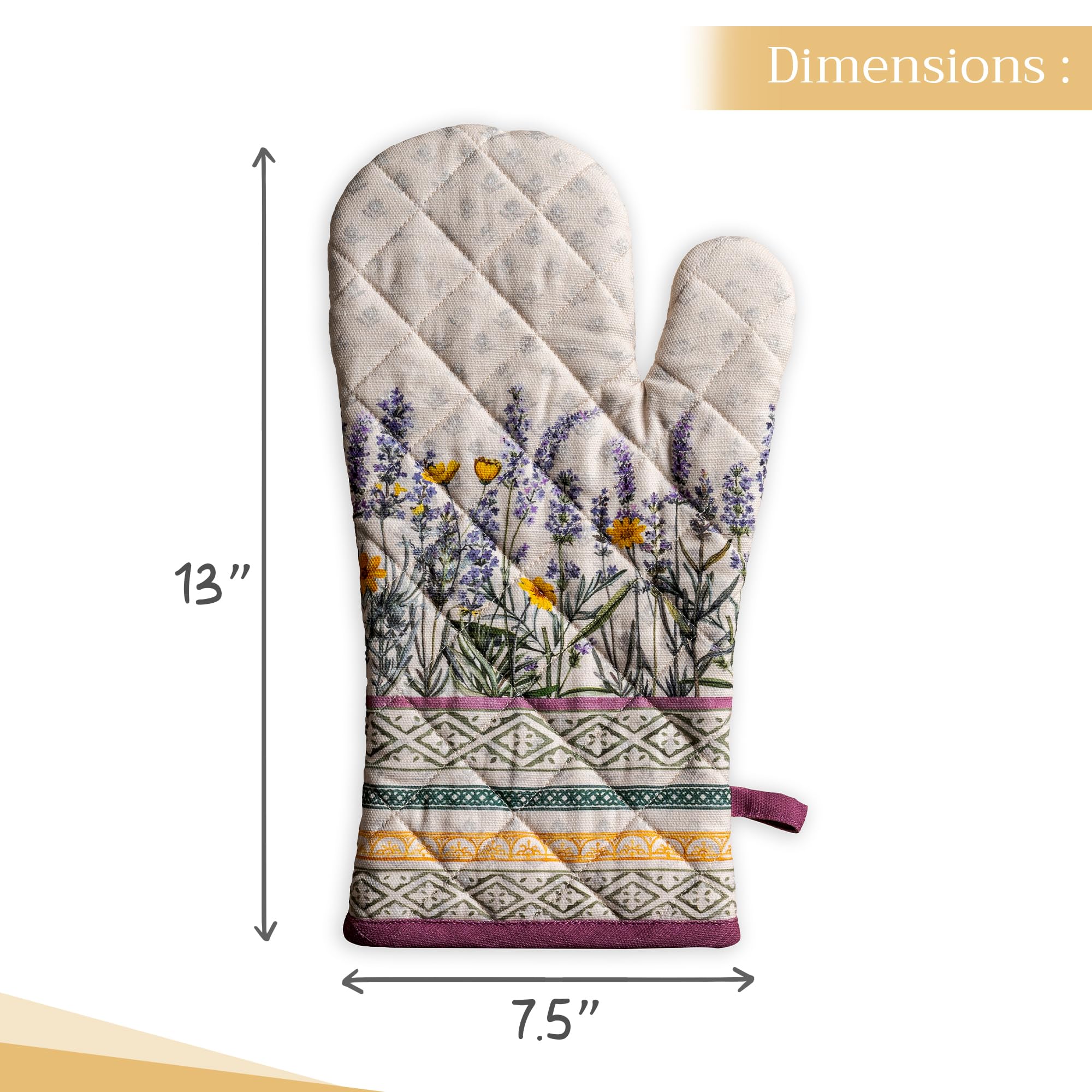 Maison d' Hermine Oven Gloves 100% Cotton Oven Mitt Heat Resistant Cooking Gloves with Loop for Gifts  Baking Microwave  Handling Hot Pans  Fanny Lavender - Spring/Summer(7 Inch x 13 Inch)