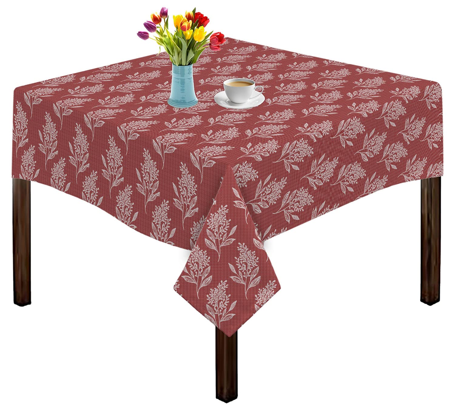 Oasis Home Collection Cotton Yarn Dyed Jacquard 2 Seater Table Cloth  Red Flower (Pack of 1)