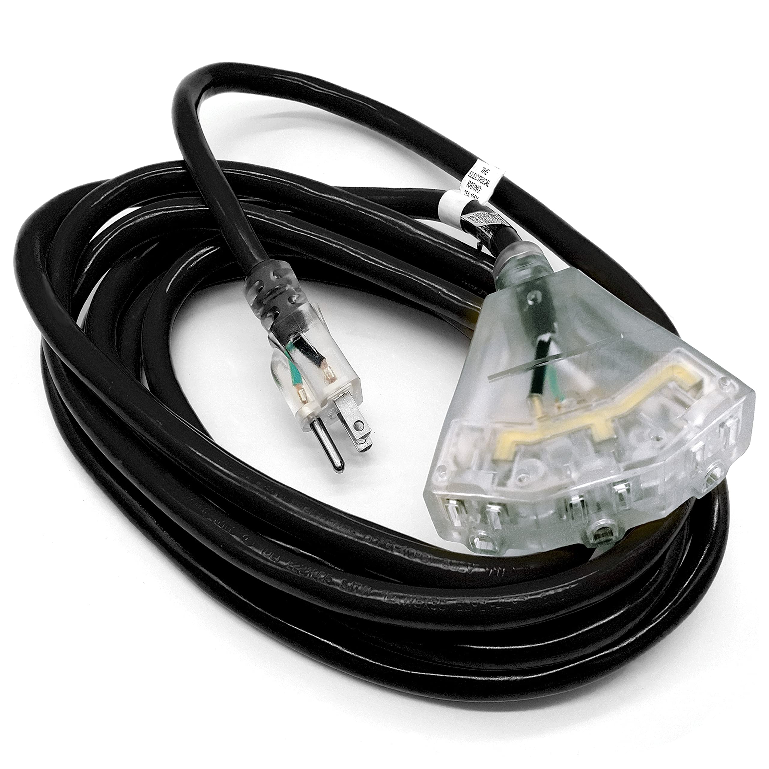 15 Ft - 12 Gauge Heavy Duty Outdoor Extension Cord - 3-Outlet Lighted Sjtw - Black Heavy Duty Extension Cord By Watts Wire - 15