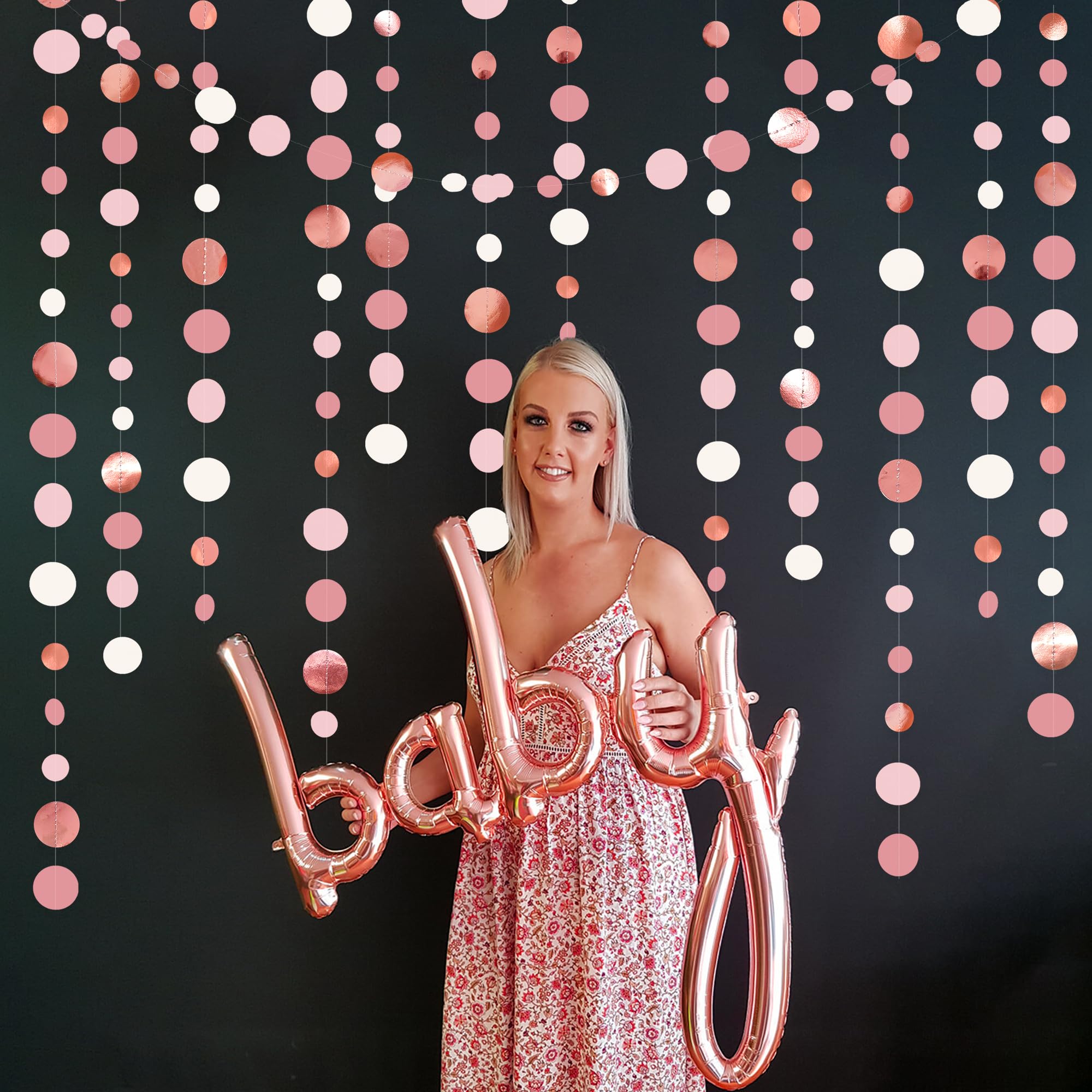 Rose Gold Party Decorations Dusty Pink Circle Dots Garland Blush Pink Hanging Paper Polka Dot Streamer For Birthday Wedding Brid