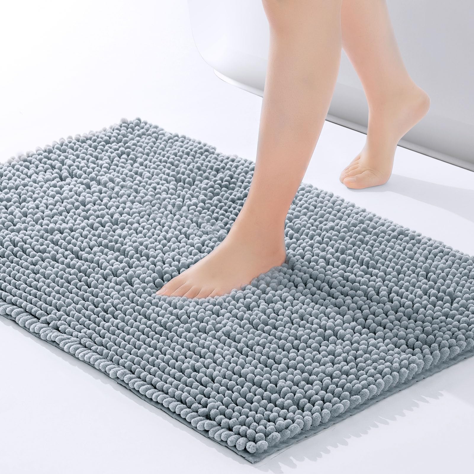 Freshmint Chenille Bathroom Rugs Non-Slip Bath Mat 24''X17'', Washable Soft Shower Mat, For Bathroom Floor & Tub Fluffy Shag Bat