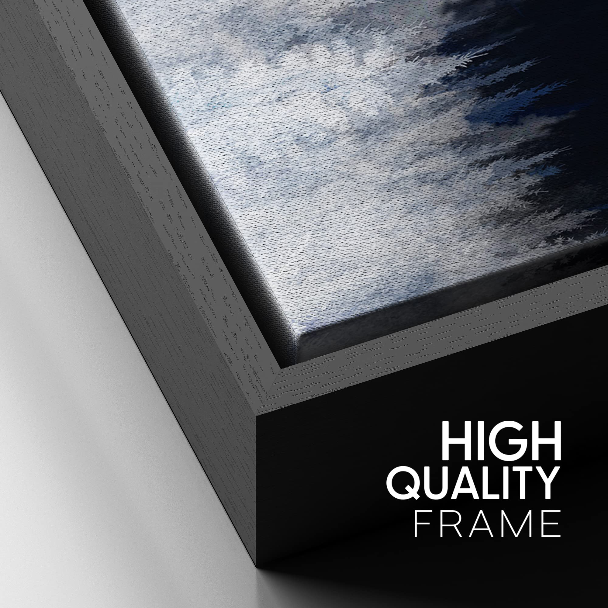 Signford Framed Canvas Print Wall Art Moonlight Sky Blue Gold Mountain Forest Nature Wilderness Illustrations Modern Art Decorat