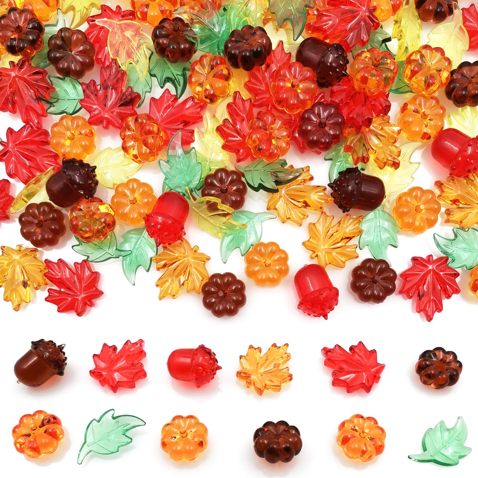 LYFJXX Fall Vase Filler for Thanksgiving, 130 Pcs Acrylic Pumpkin Leaves Maple Leaves Acorn Gems Centerpieces Table Scatters Tha