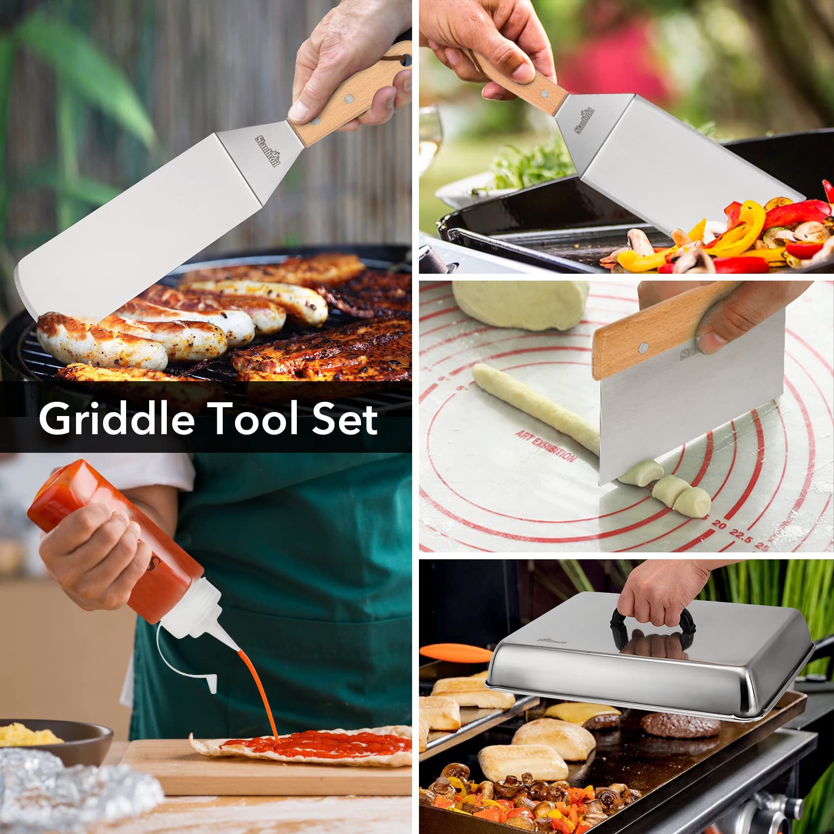 Stanbroil Bbq Griddle Accessories Set Of 6 - Heavy Duty Stainless Steel Scraper, Spatula, Basting Cover And Bottles For Blacksto