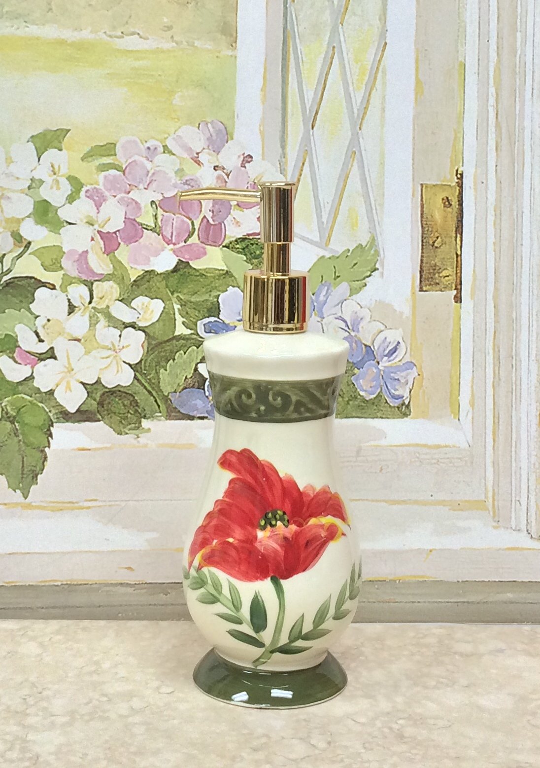 Tuscany Floral Poppy  Hand Painted Ceramic Collection (SOAP Dispenser)