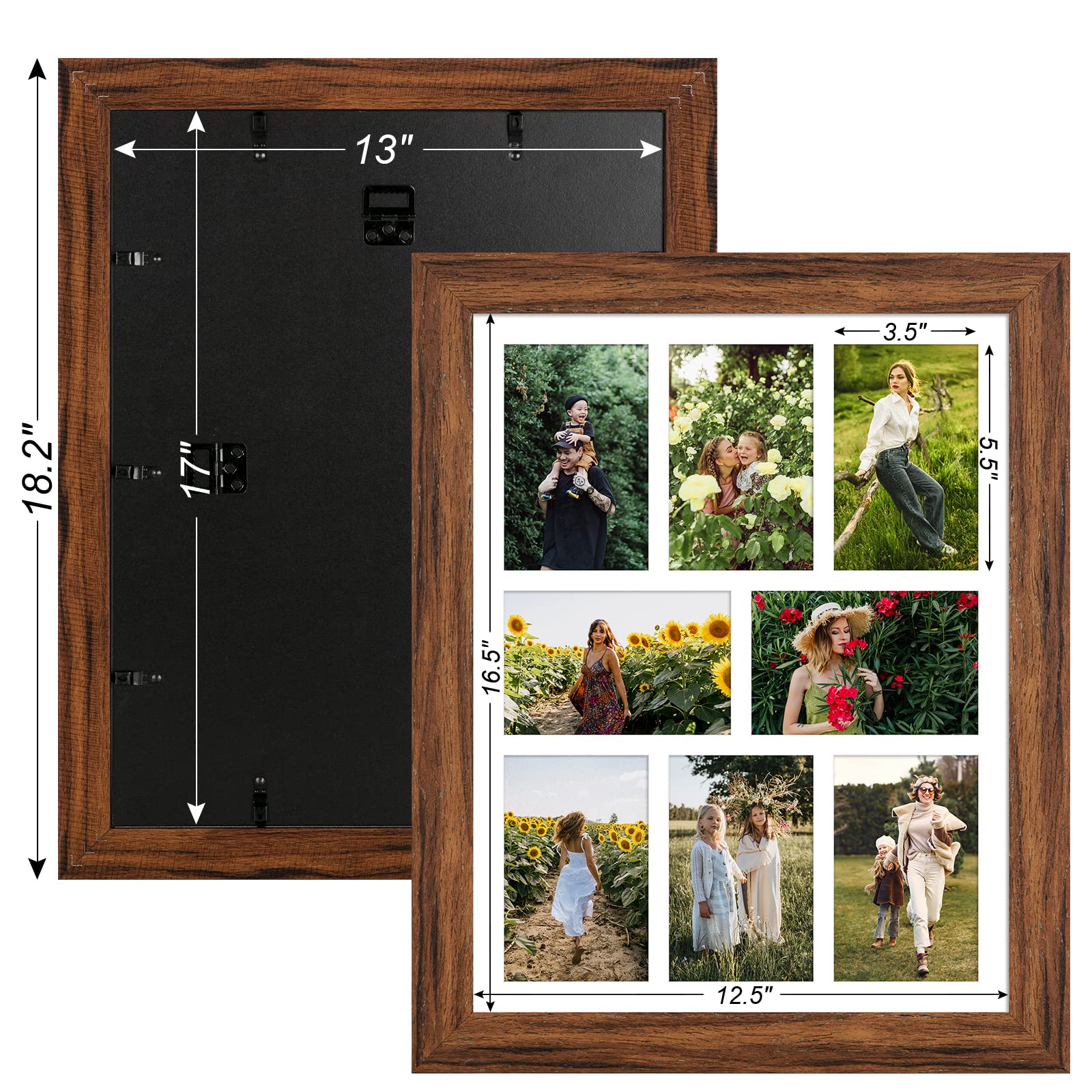 Gaevuian 13x17 Picture Frame Display 8 opening 4X6 Picture Frame Collage,Multi Photo Frame with Mat,Plexiglass,Wall or Tabletop