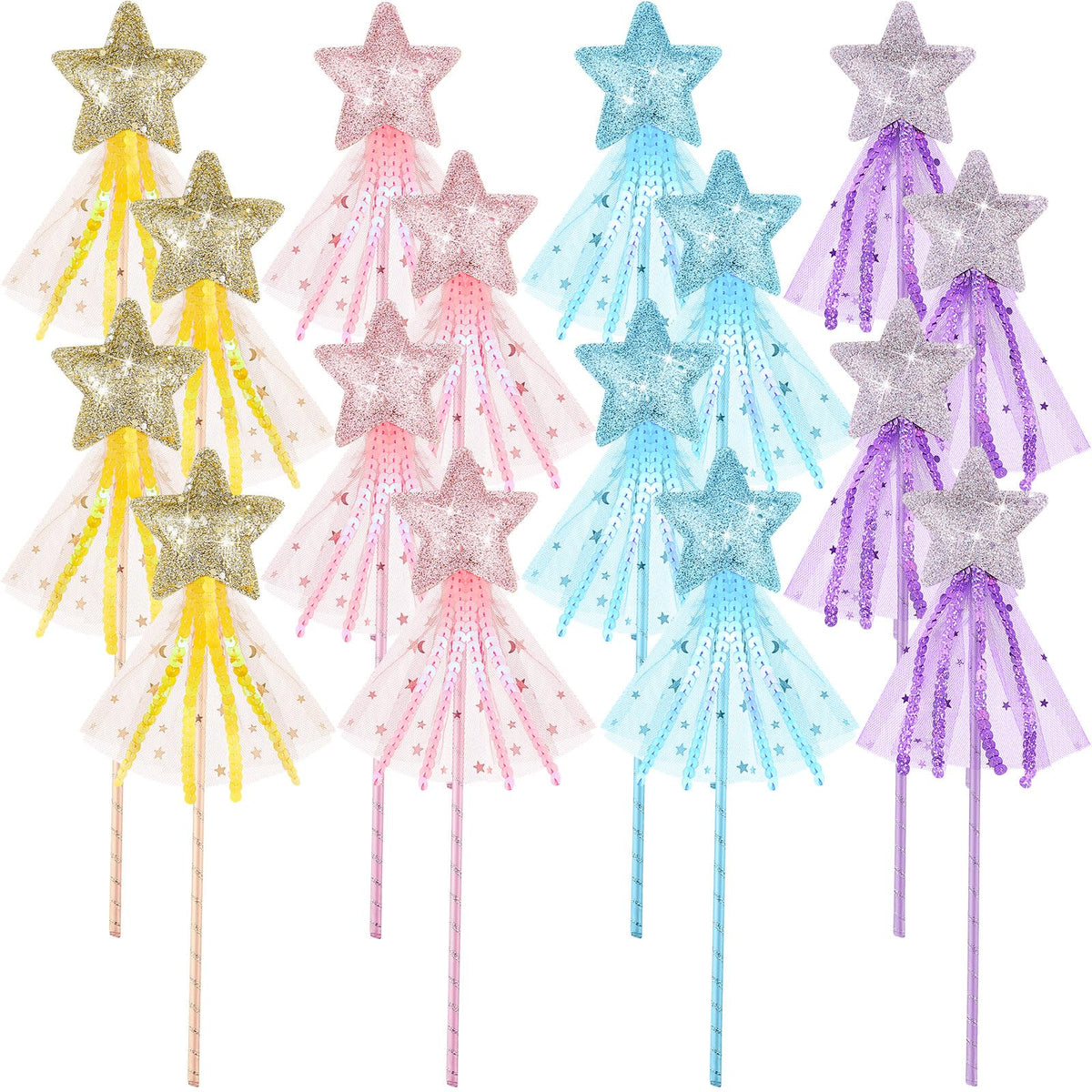 Skylety 16 Pcs Fairy Wands Star Glitter Wand Princess Wands For Girls Kids Princess Party Favors Angel Wand Sticks With Ribbon C