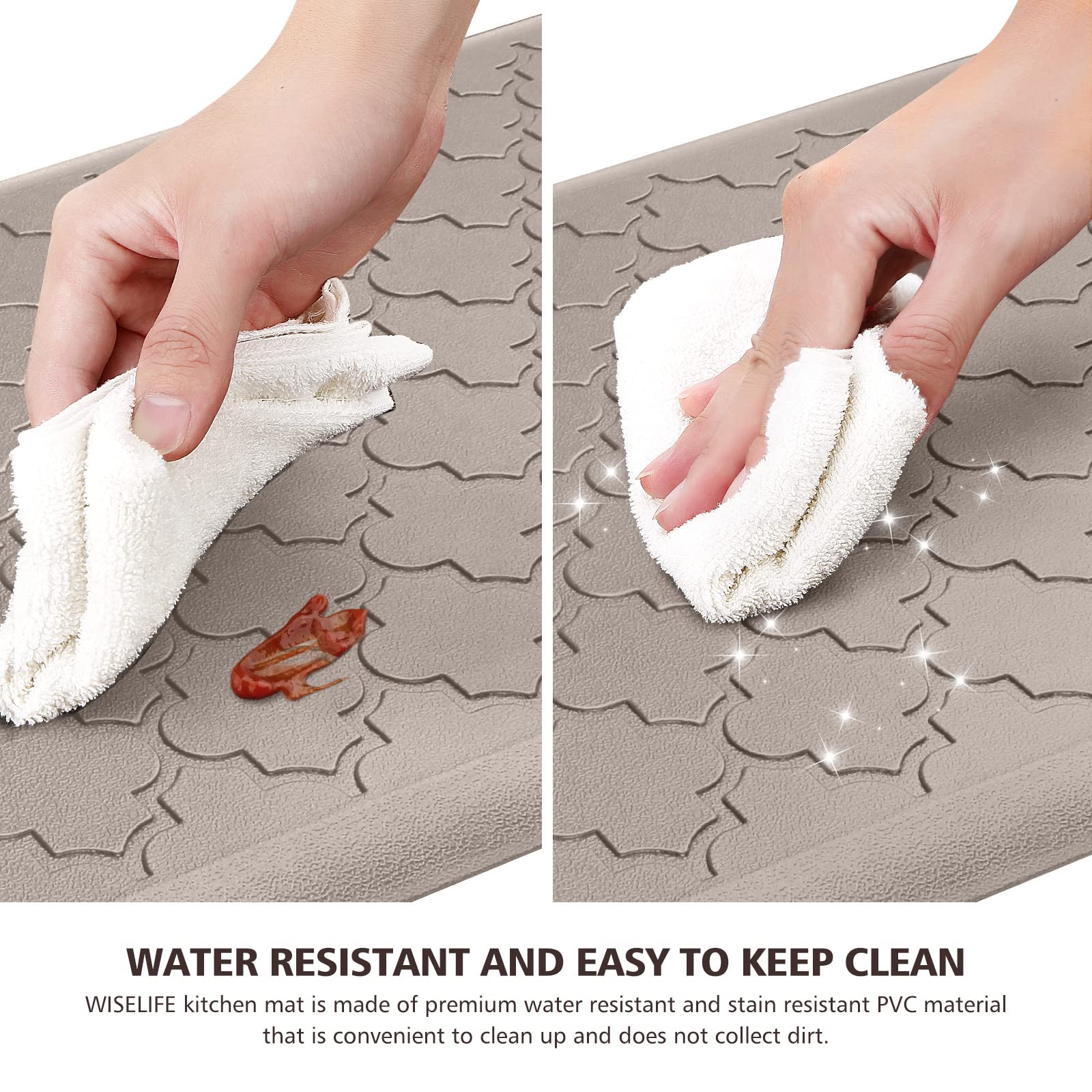 WISELIFE Kitchen Mat - Cushioned Anti-Fatigue Foam, Non-Slip, Waterproof, 17.3"x28", Khaki