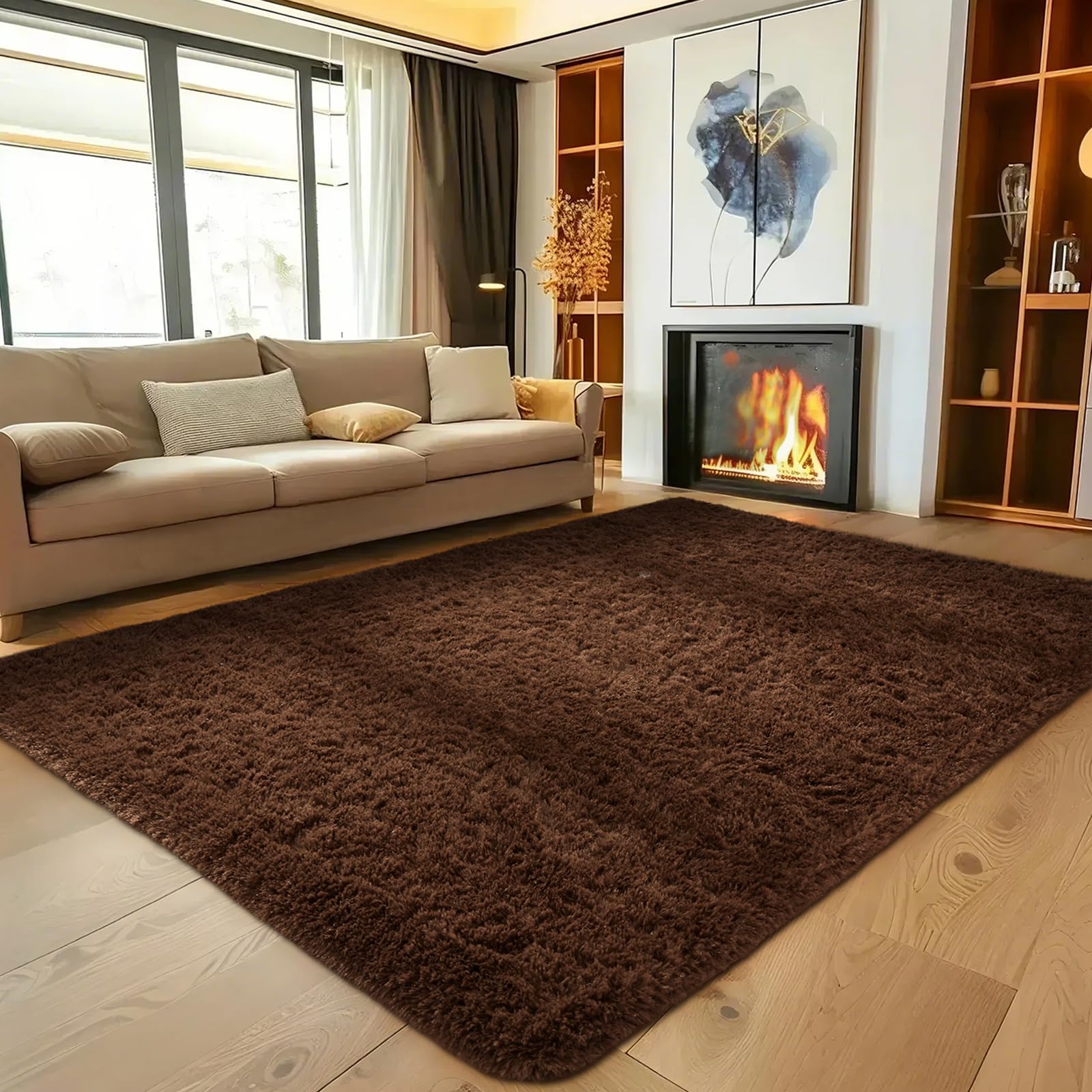 Ophanie Brown Rugs for Living Room Bedroom, 6x9 Fluffy Fuzzy Furry Carpet, Plush Soft Shaggy Bedside Indoor Floor Area Rug for K