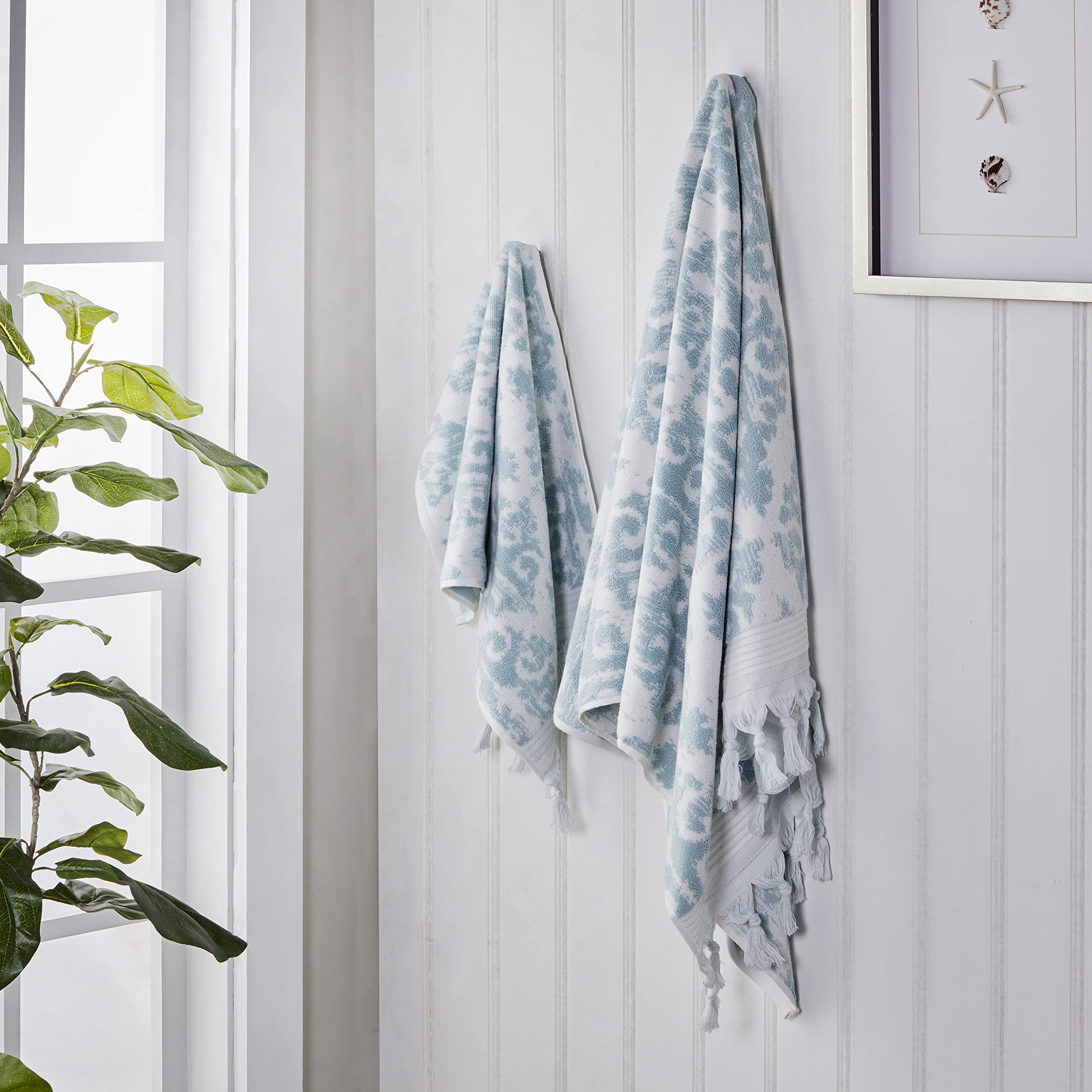 Skl Home Mirage Fringe 100% Turkish Cotton Hand Towel Set, Aqua