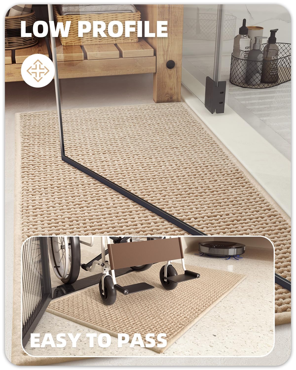 Color&Geometry Chenille Rubber Backed Beige Bathroom Rugs- Non Slip, Absorbent, Quick Dry, Washable- 23.5''X35.5'' Large Bath Ma