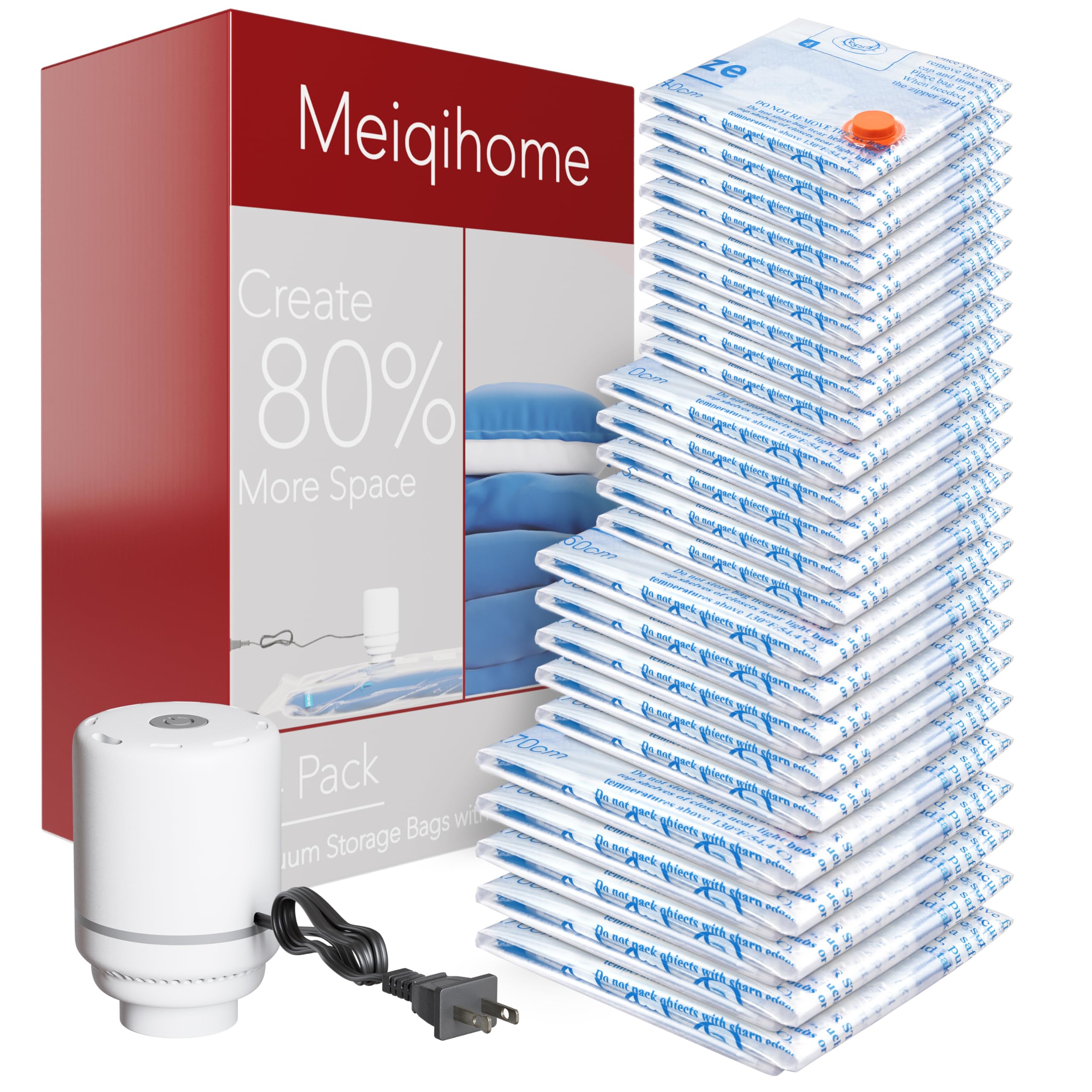 24 Pack Vacuum Storage Bags With Electric Air Pump,5 Jumbo, 5 Large, 5 Midium, 5 Small And 4 Roll Bags,