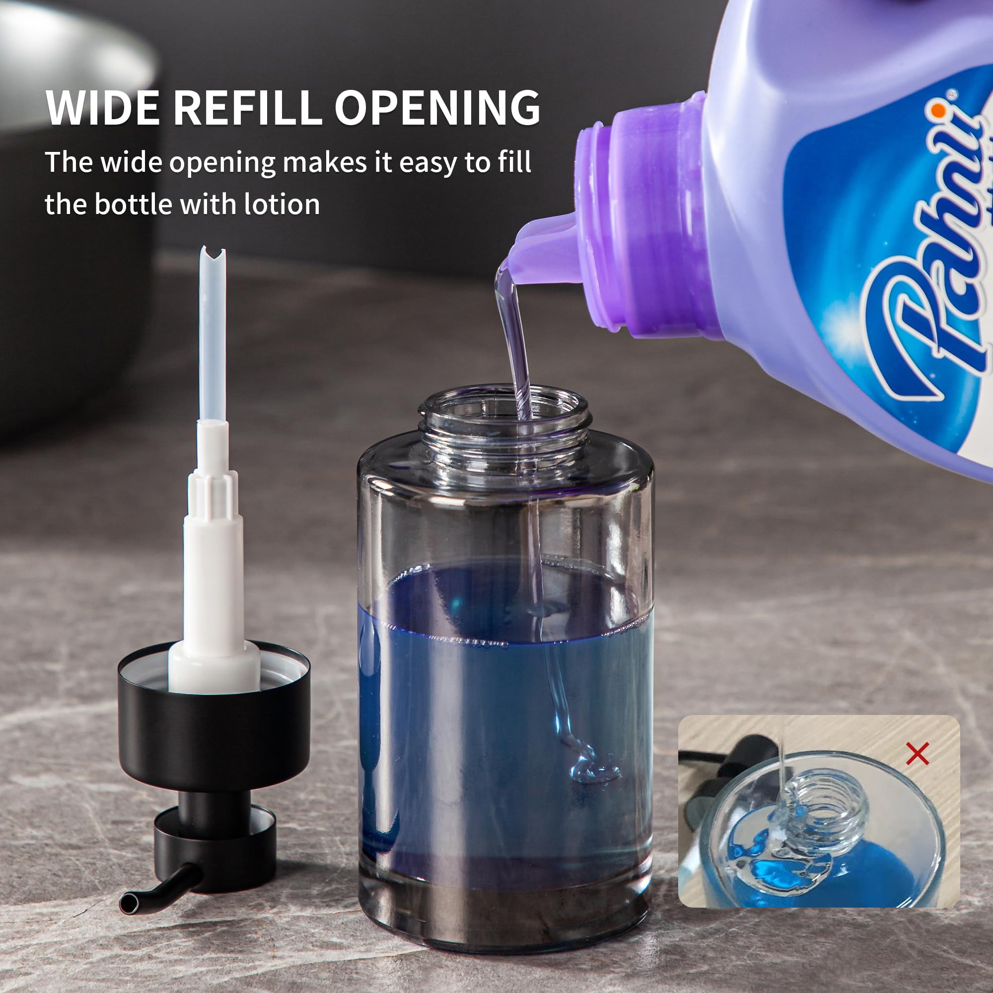Enra Thick Glass Soap Dispenser With Stainless Steel Pump,12Oz Black Bathroom Hand Liquid Soap Dispensers,Dish Soap Dispenser,So