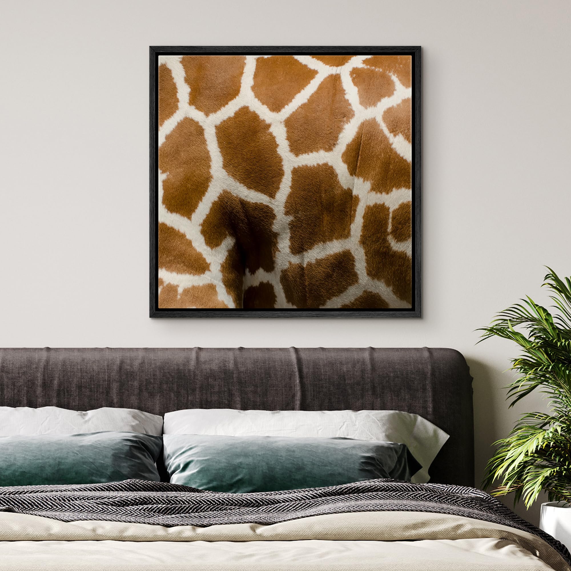 Wall26 Framed Framed Canvas Prints Wall Art Framed Framed Canvas Prints Wall Art - Giraffe Fur/Skin Texture - 24''X24'' Black