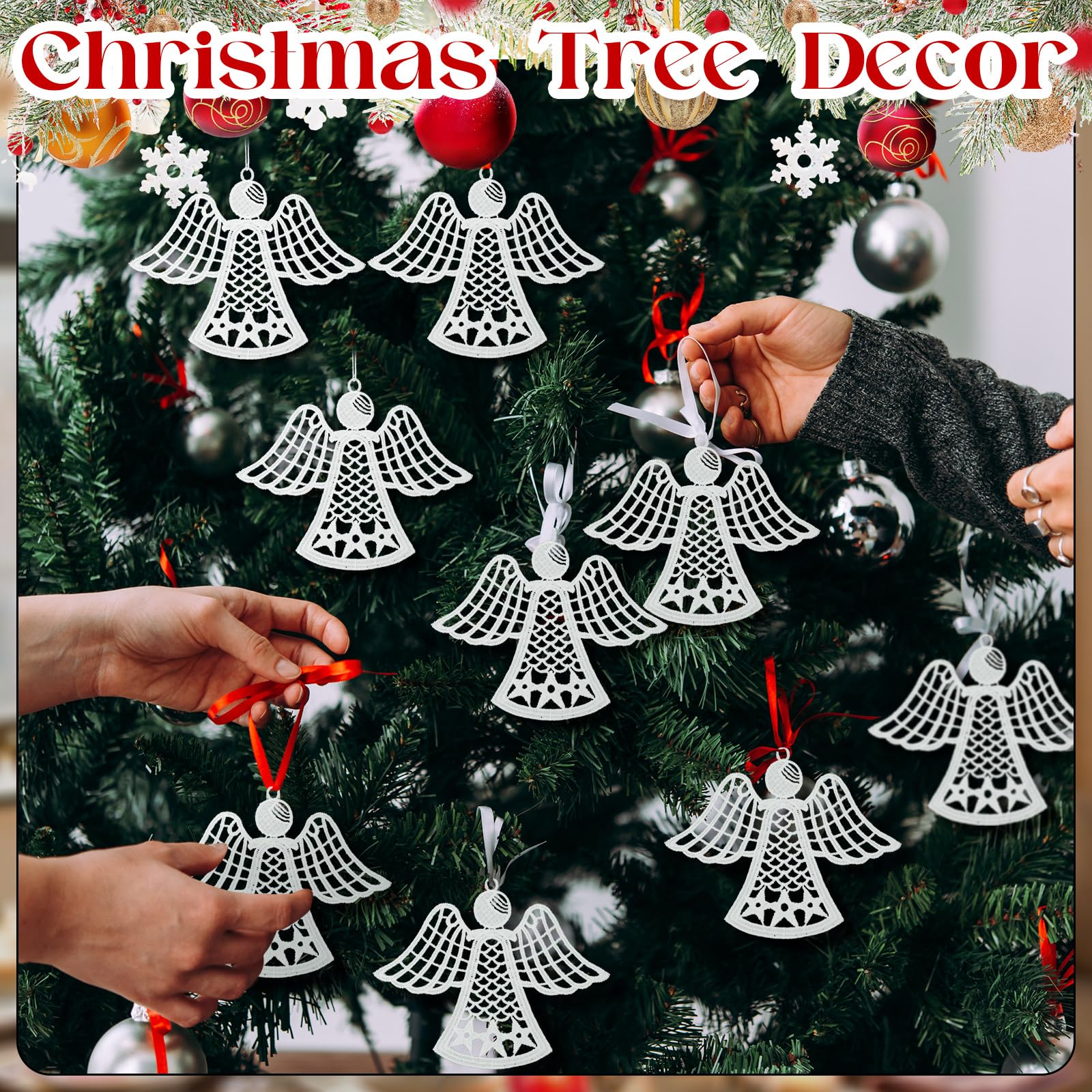 Buryeah 36 Pcs Crochet Angels Ornaments for Christmas Tree Crocheted Angels Decorations Hanging Ornaments for Christmas Tree Win
