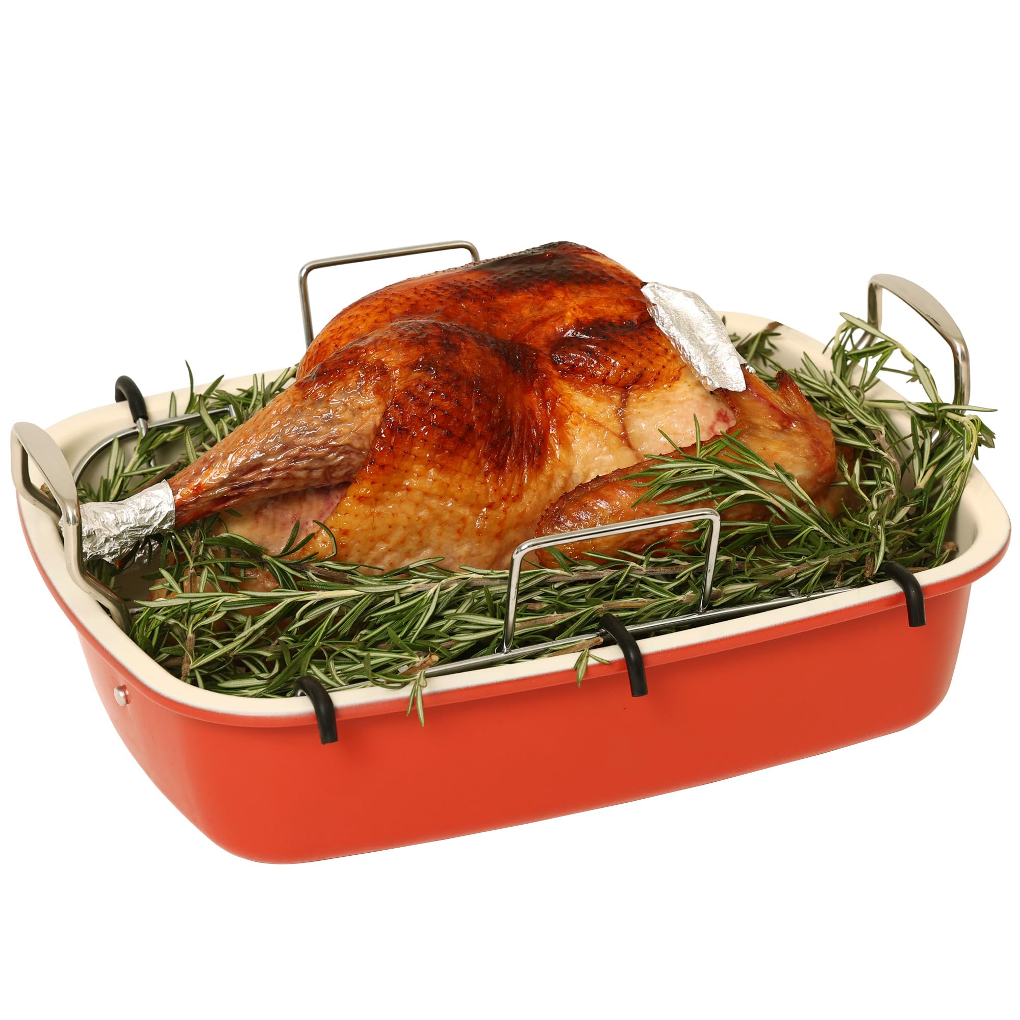 UUKRAVE Turkey Roasting Pan with Rack (UShaped), Large 17.3 x 14.6 Inch Nonstick Roaster Pan for 25 lb Turkey or Chicken, Deep 