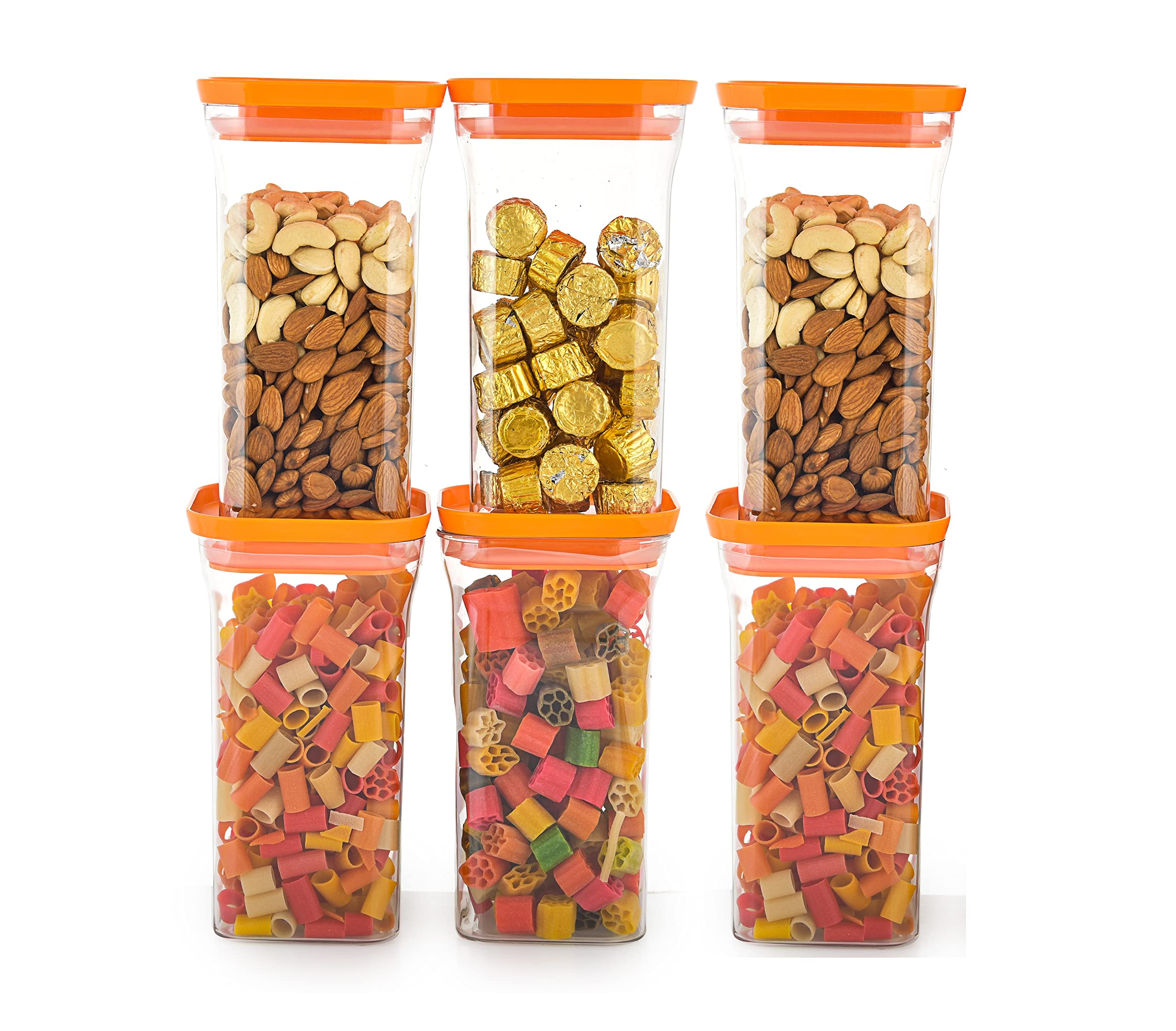 Machak Unbreakable Air Tight Kitchen Storage Container Set | BpaFree | Cereals | Snacks | Stackable | Modular, 1100 Ml, 6 Piece
