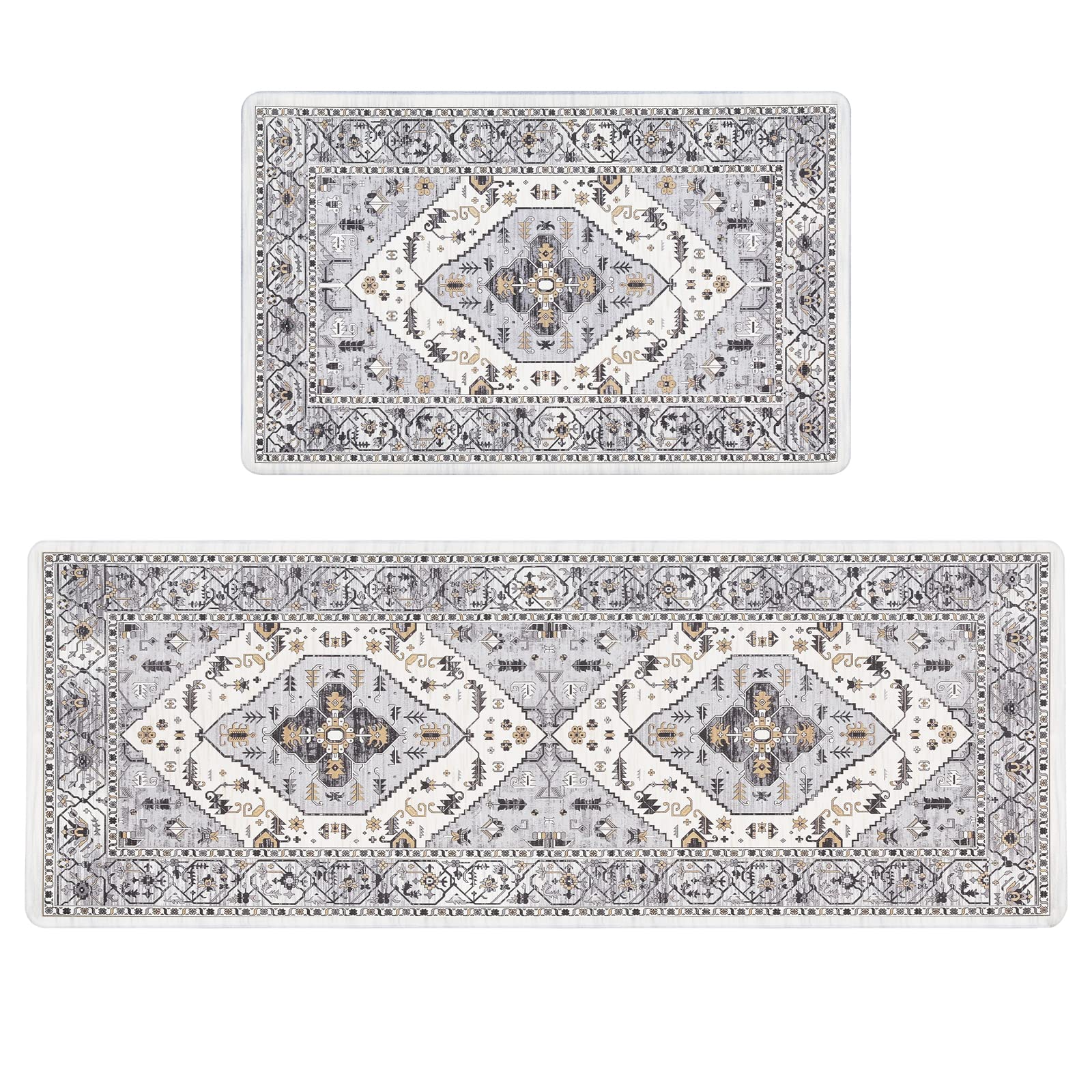 Pauwer Anti Fatigue Kitchen Mats for Floor 2 Piece Set, Cushioned Memory Foam Rug, Non Slip Runner Rug Carpet, Waterproof Sink A